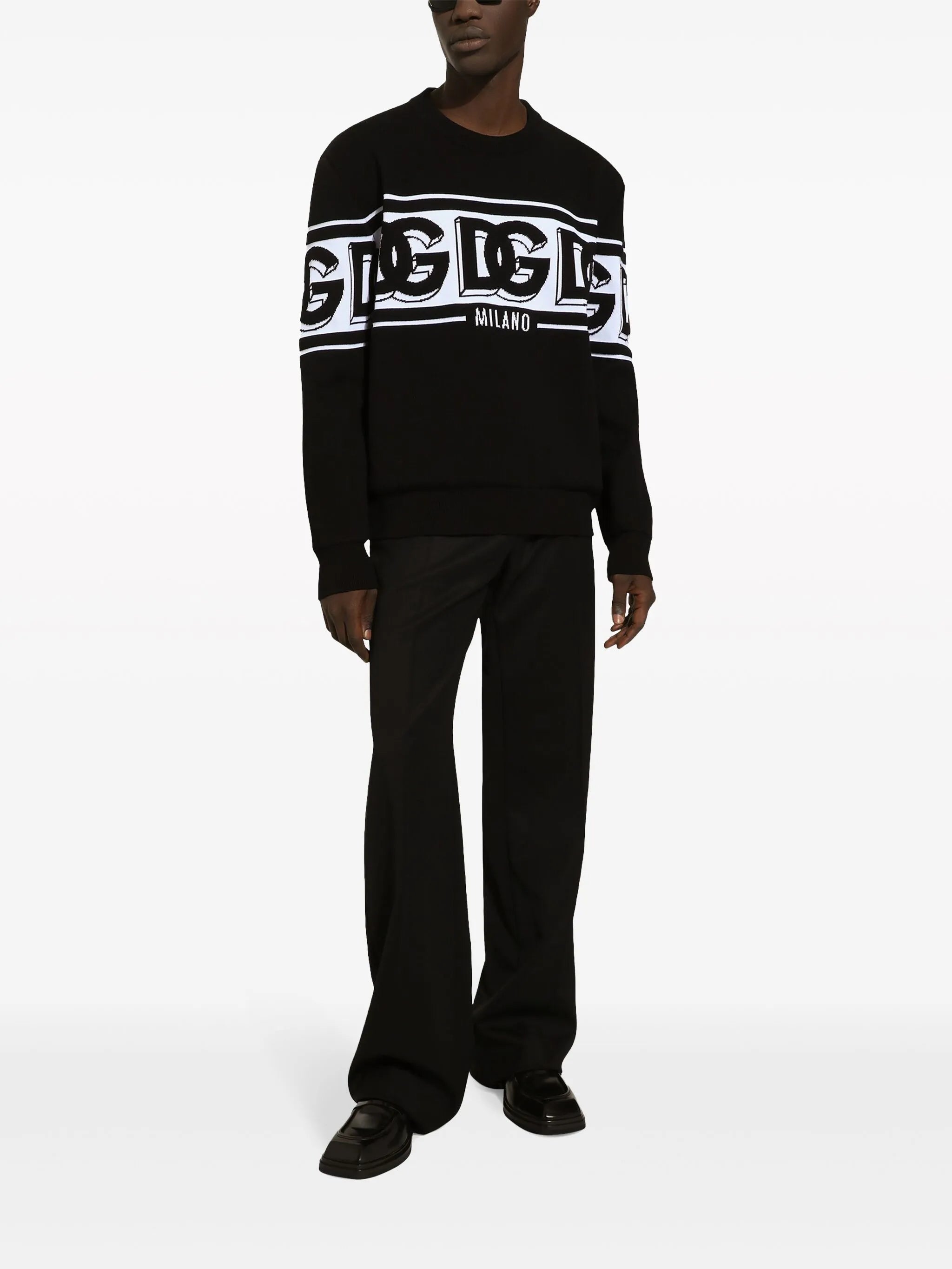 intarsia knit-logo crew-neck jumper
