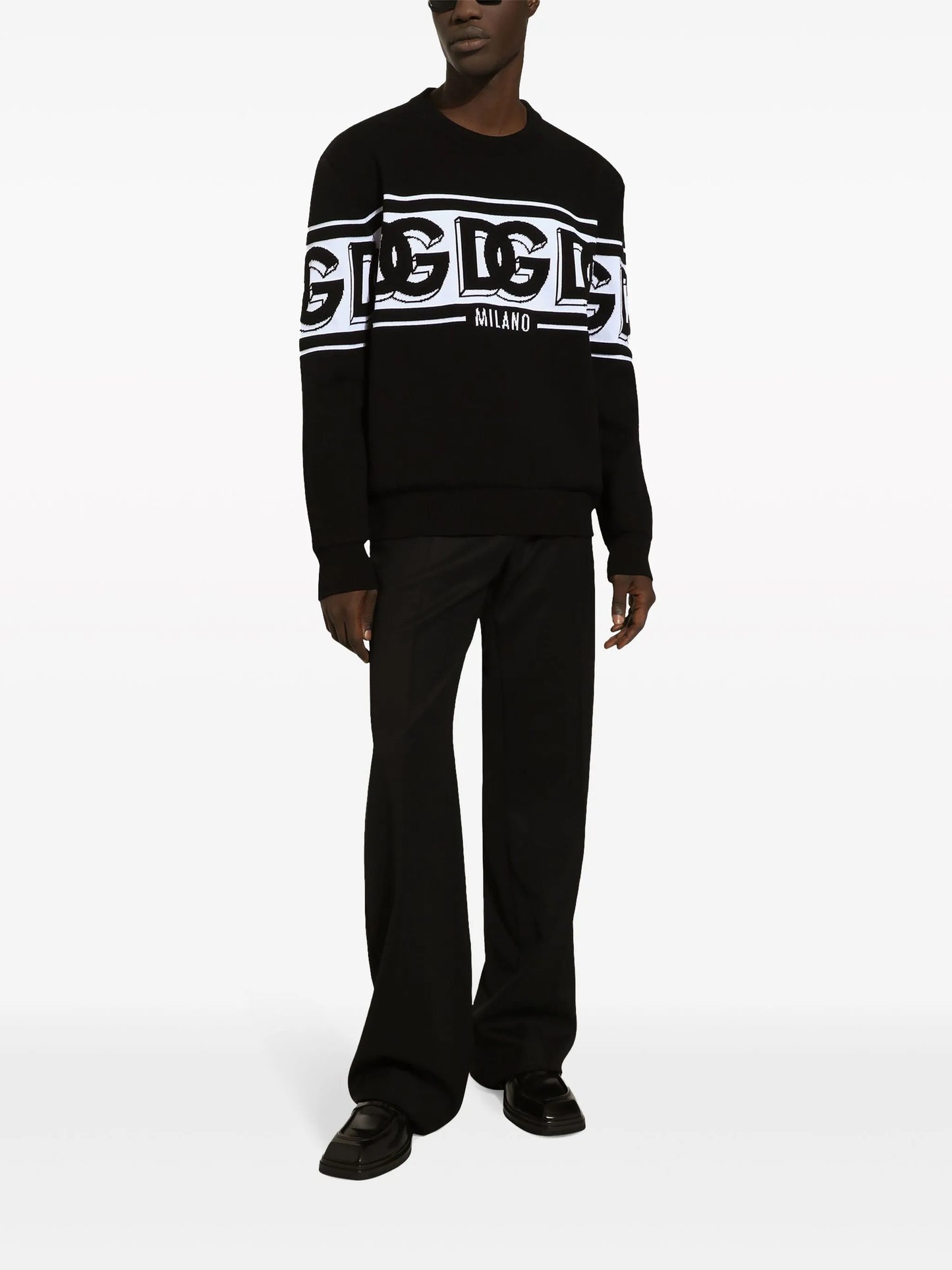 intarsia knit-logo crew-neck jumper