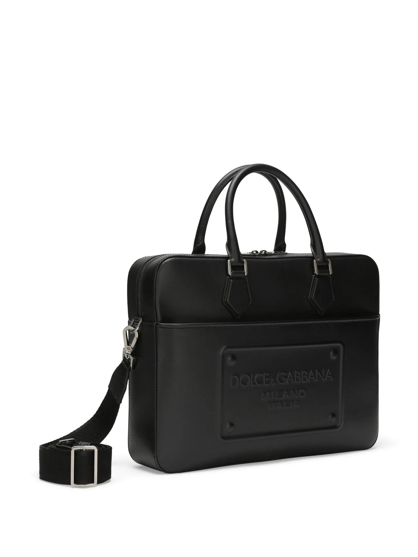 logo-embossed leather laptop bag
