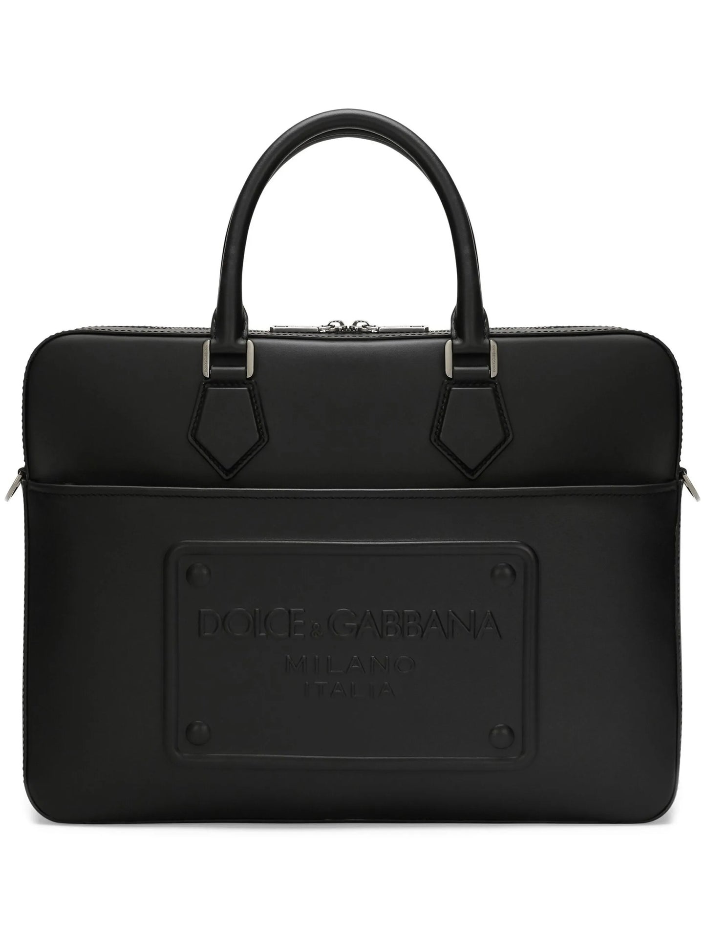 logo-embossed leather laptop bag