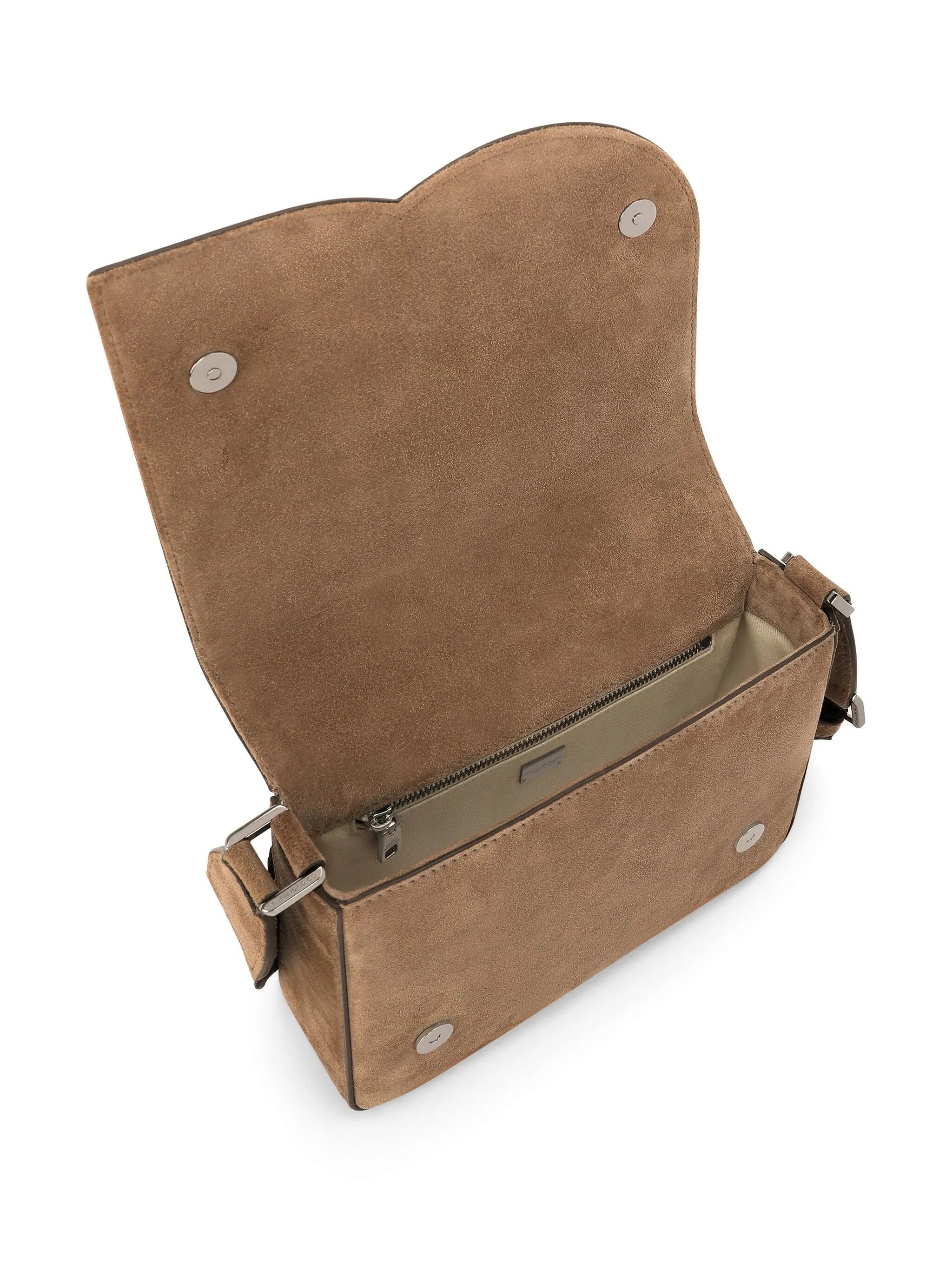 logo-embossed suede shoulder bag