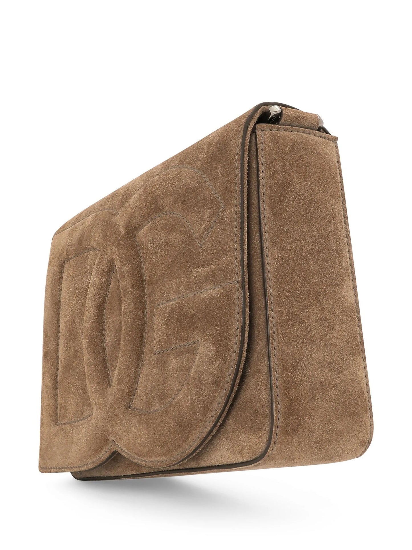 logo-embossed suede shoulder bag