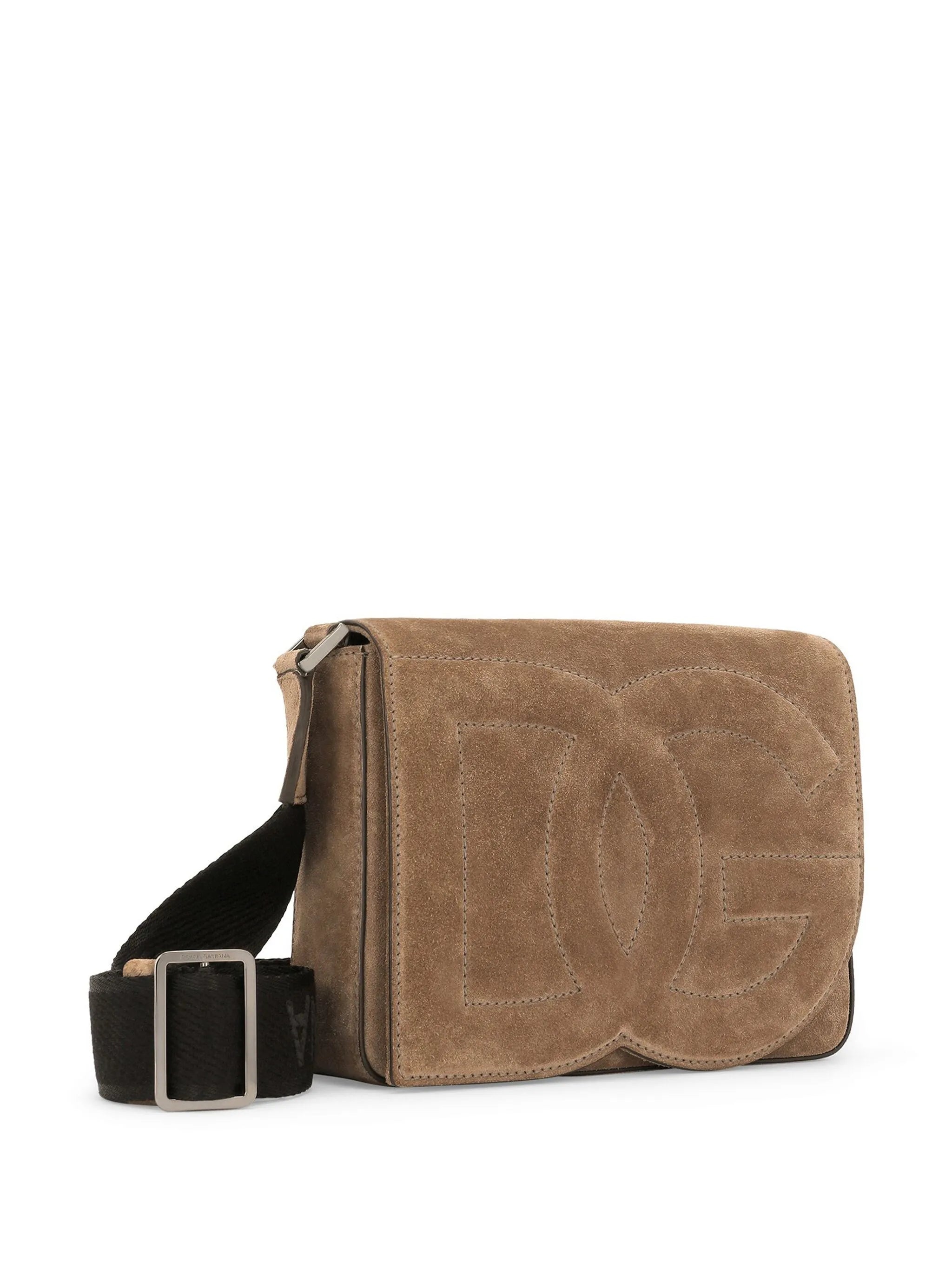 logo-embossed suede shoulder bag