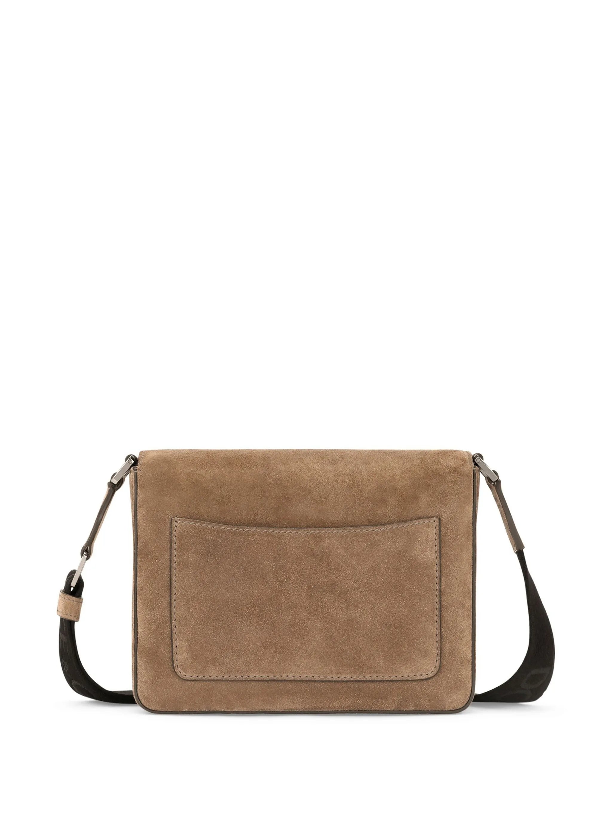 logo-embossed suede shoulder bag