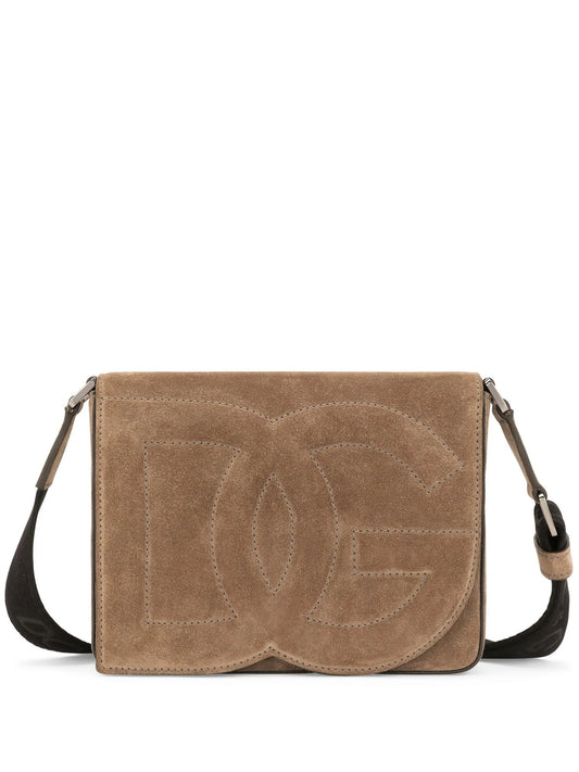 logo-embossed suede shoulder bag