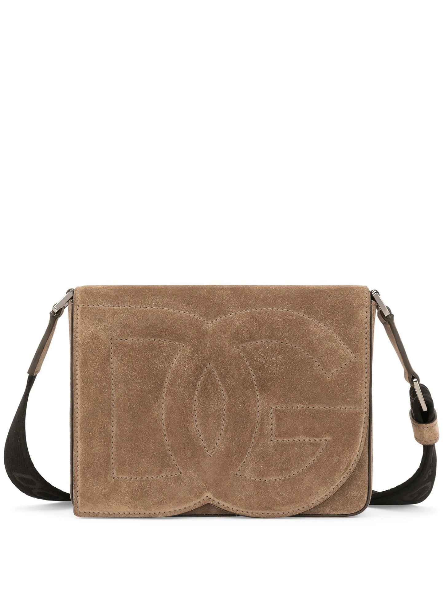 logo-embossed suede shoulder bag