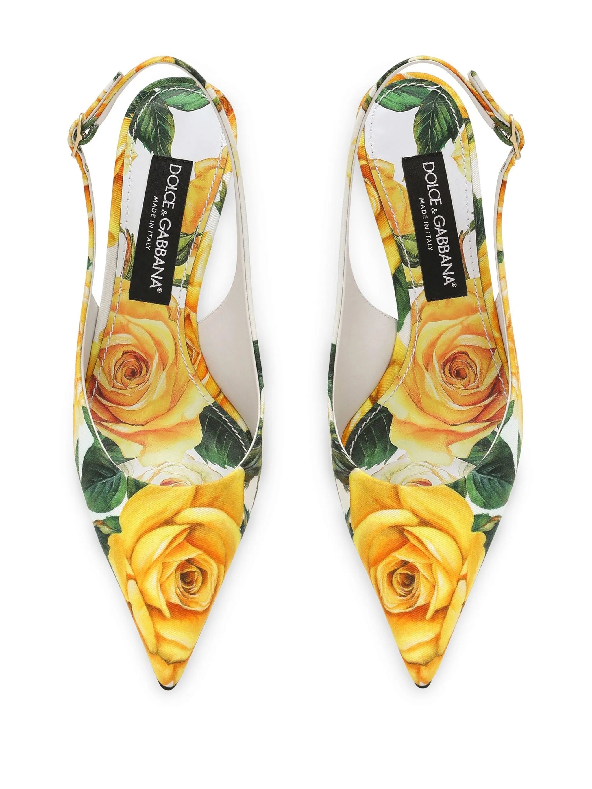 floral-print leather slingback pumps