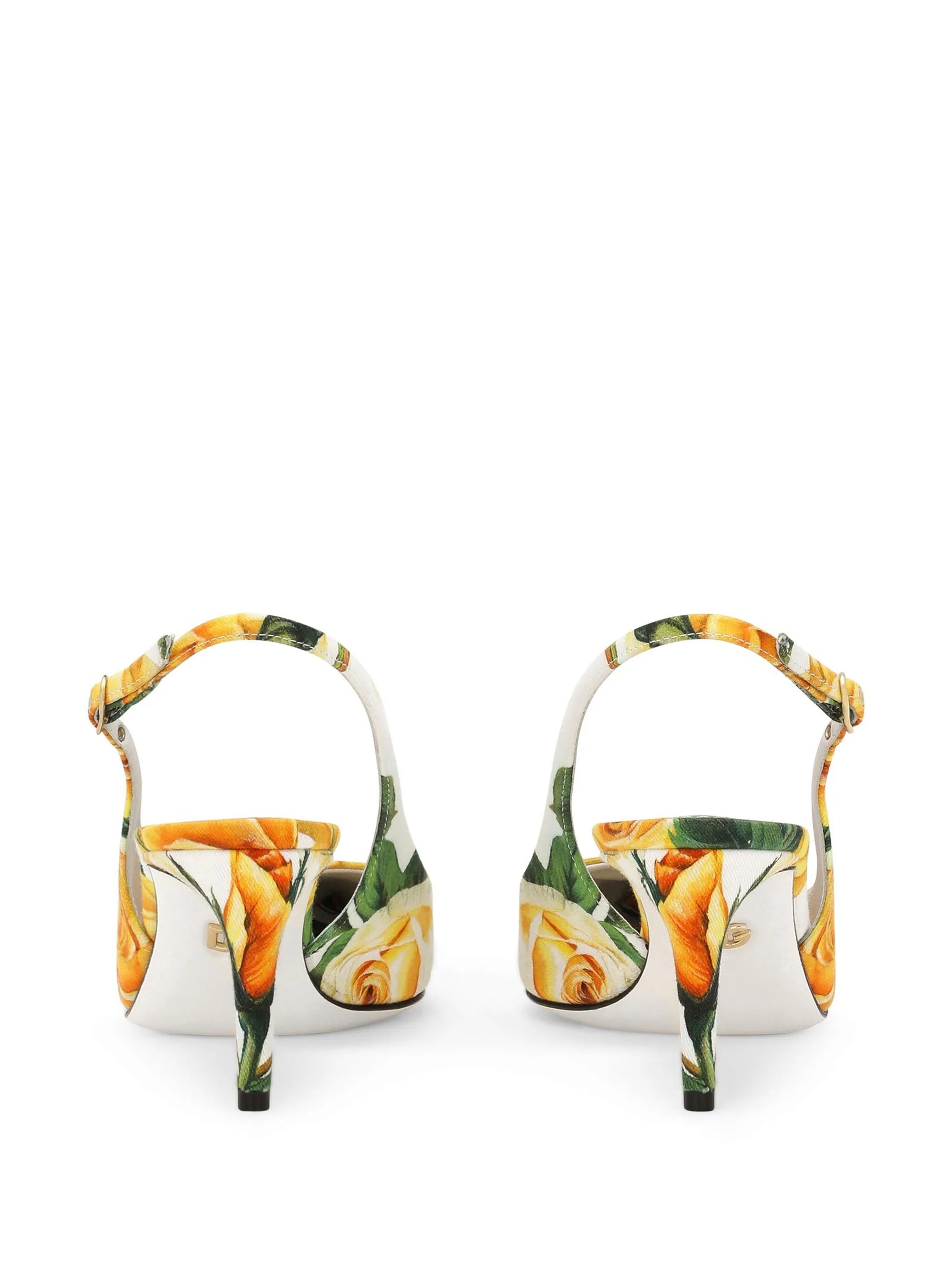floral-print leather slingback pumps