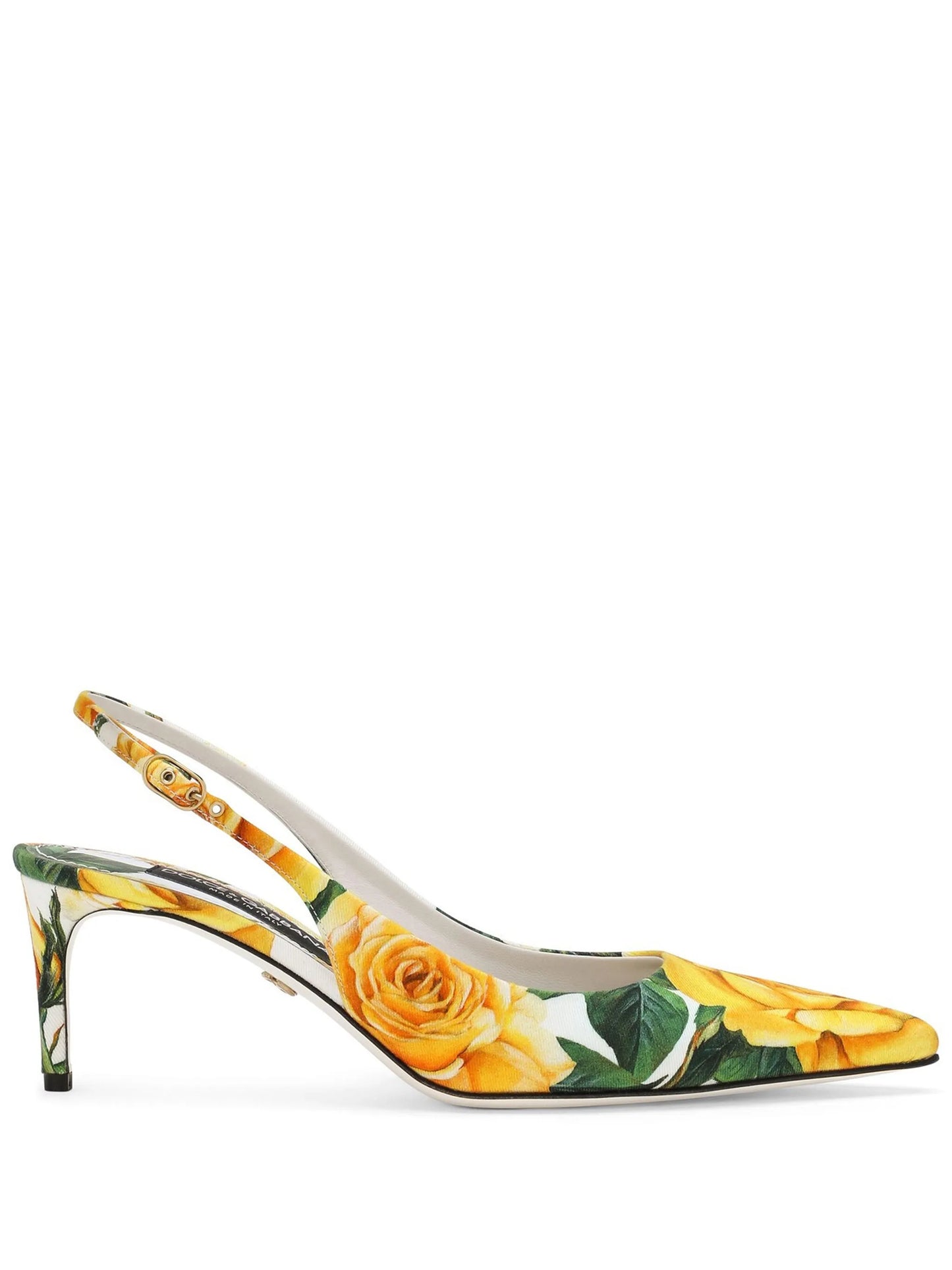 floral-print leather slingback pumps