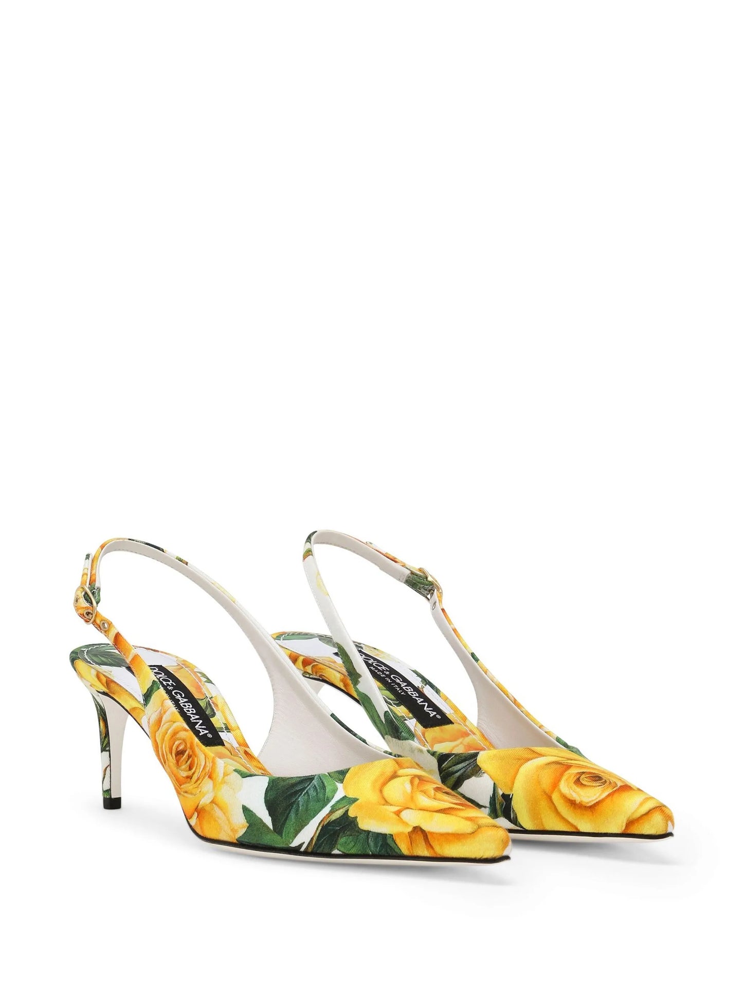 floral-print leather slingback pumps