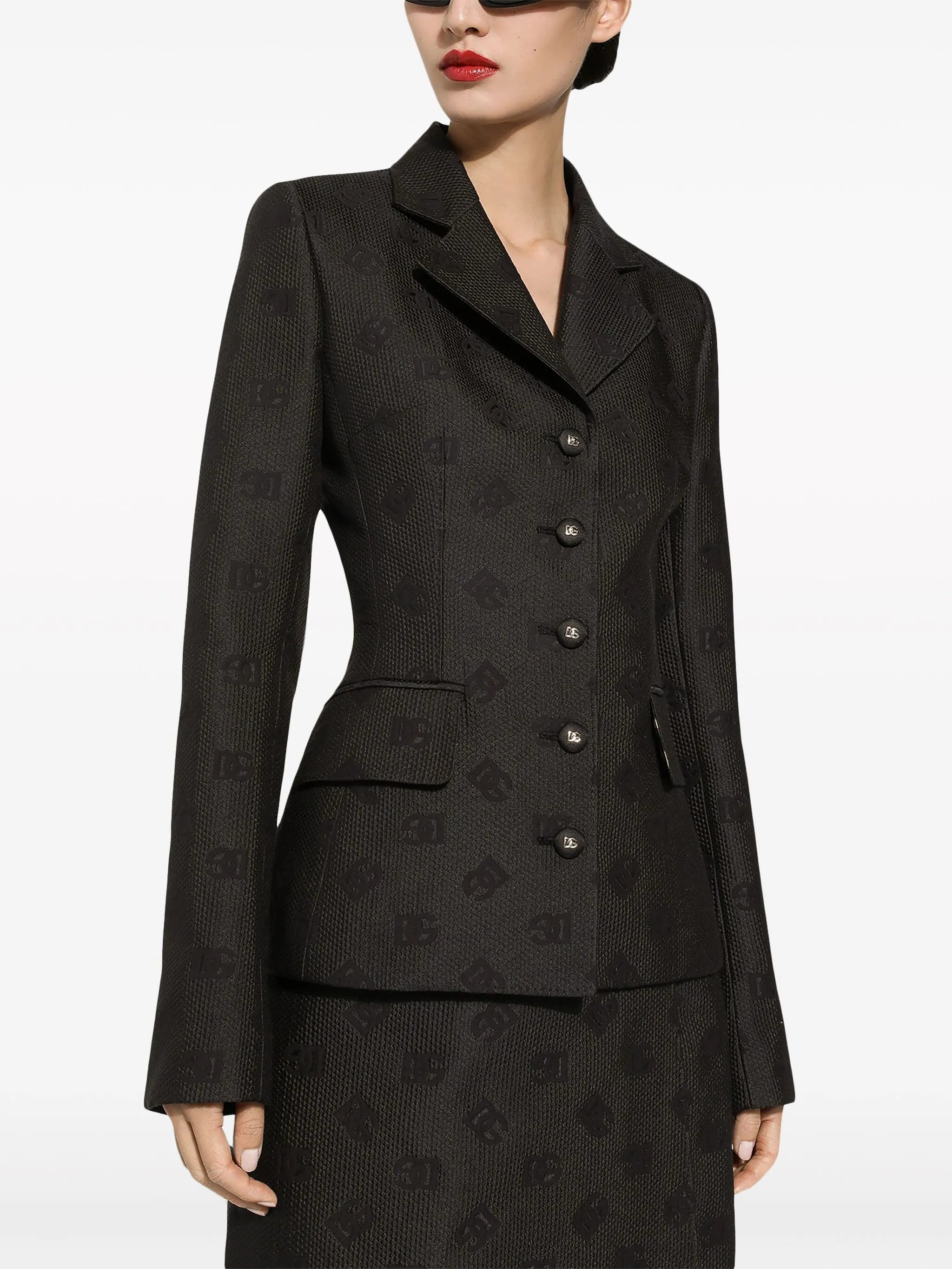 logo-jacquard single-breasted blazer
