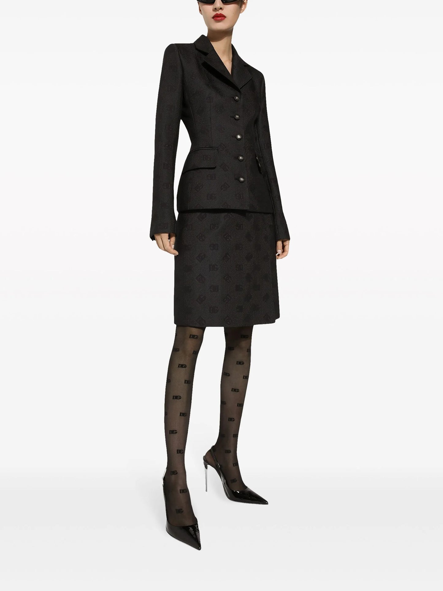 logo-jacquard single-breasted blazer