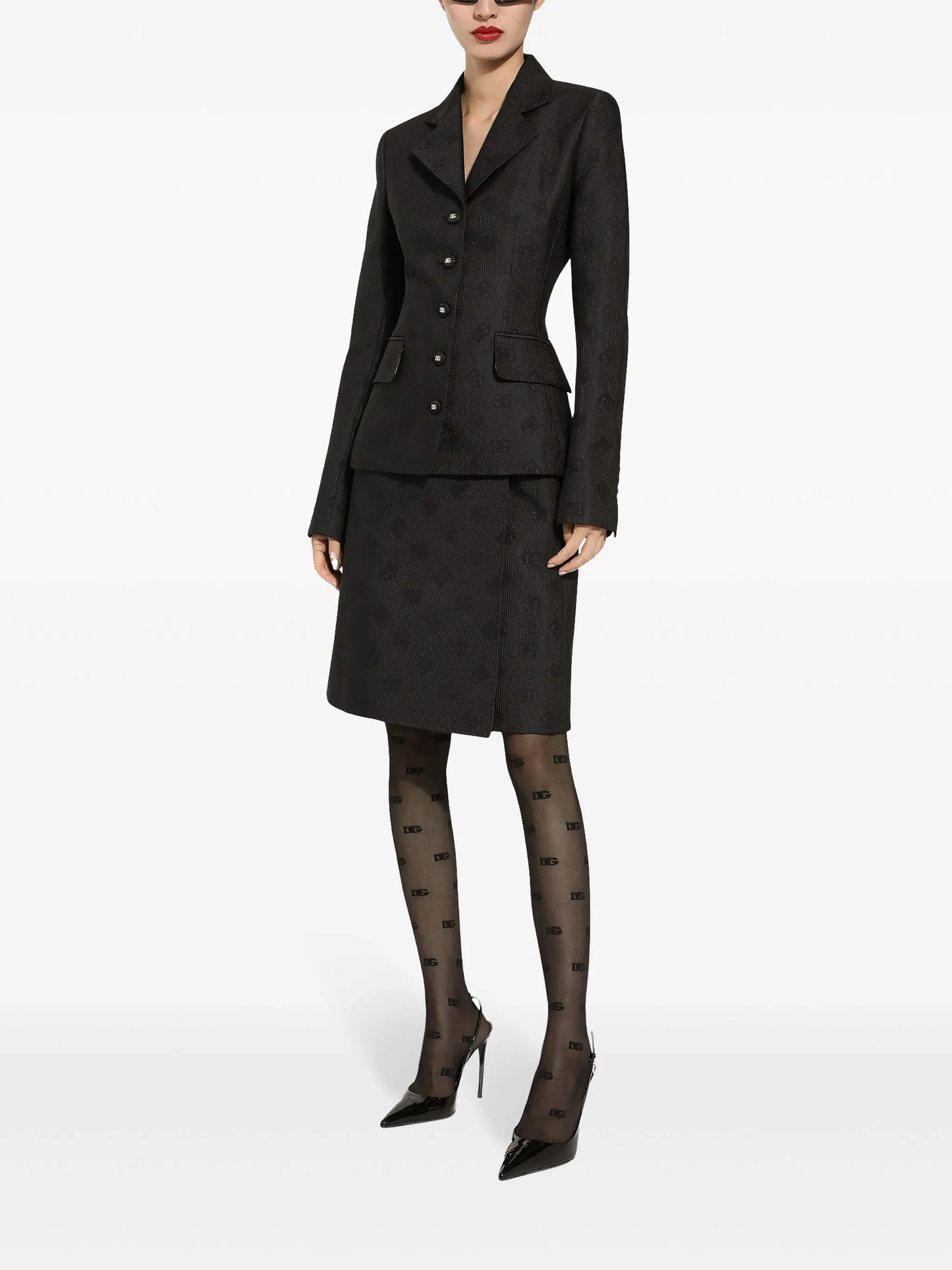 logo-jacquard single-breasted blazer