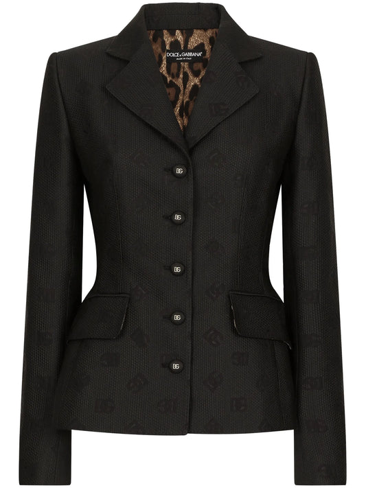 logo-jacquard single-breasted blazer