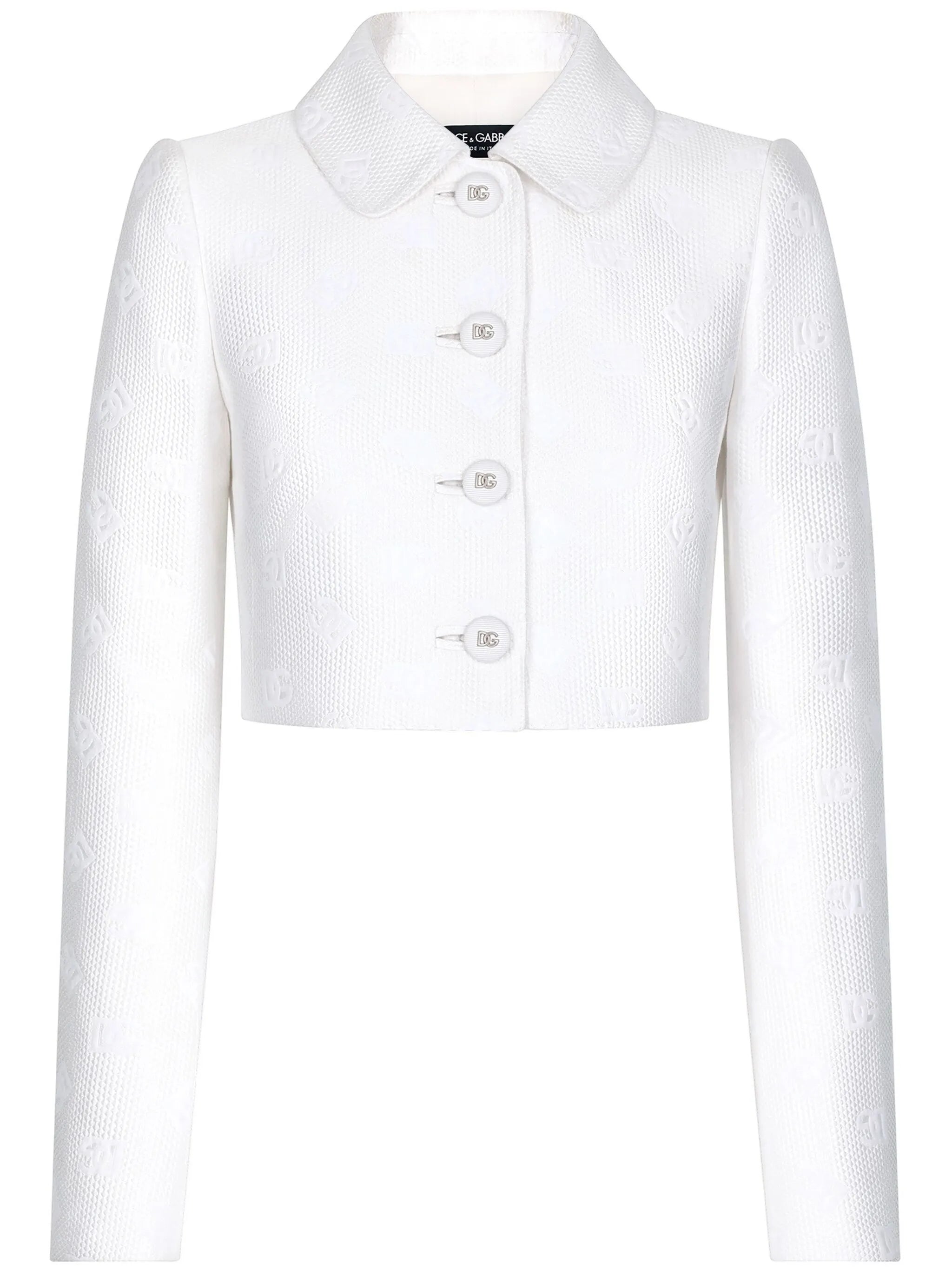 monogram-jacquard button-down cropped jacket