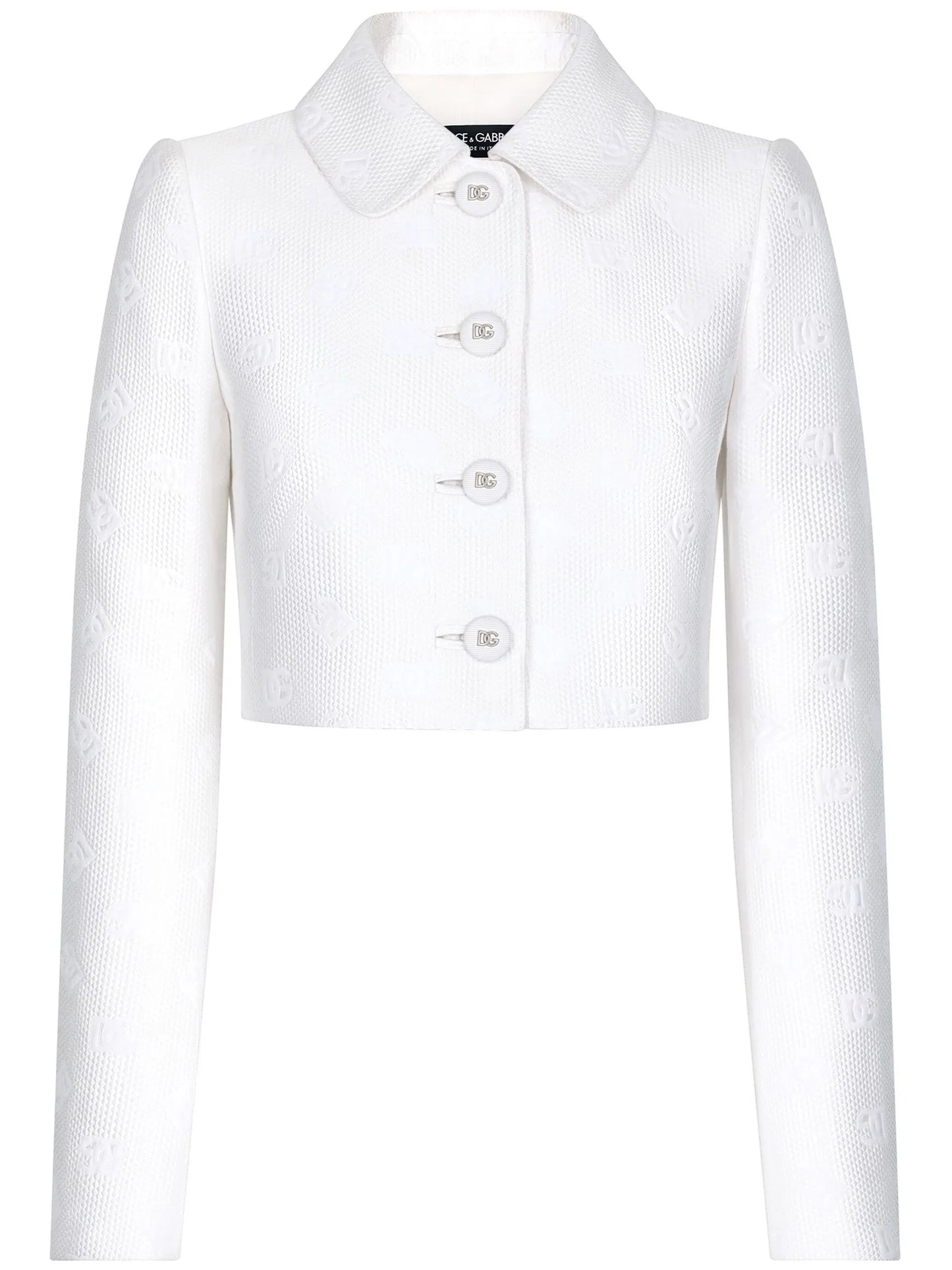 monogram-jacquard button-down cropped jacket