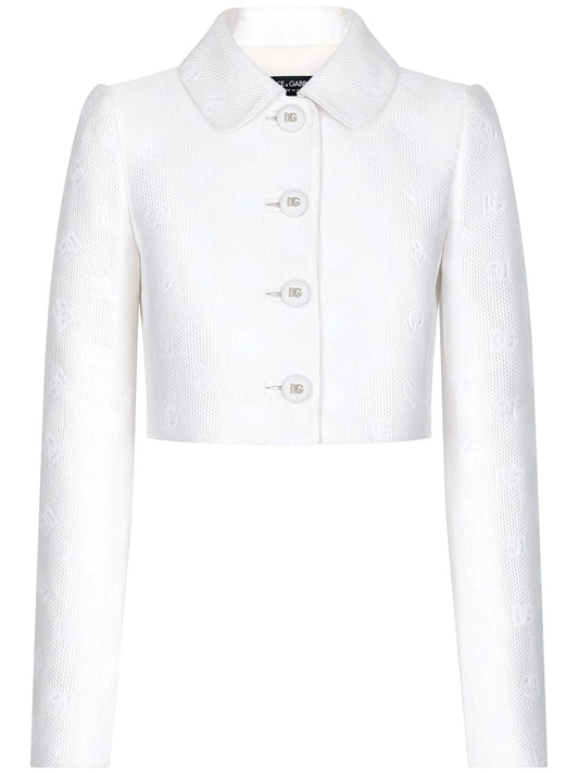 monogram-jacquard button-down cropped jacket