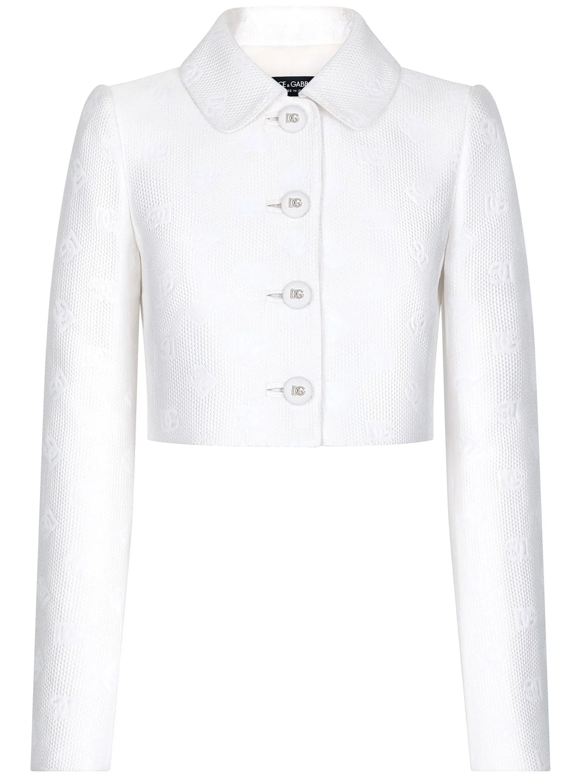 monogram-jacquard button-down cropped jacket