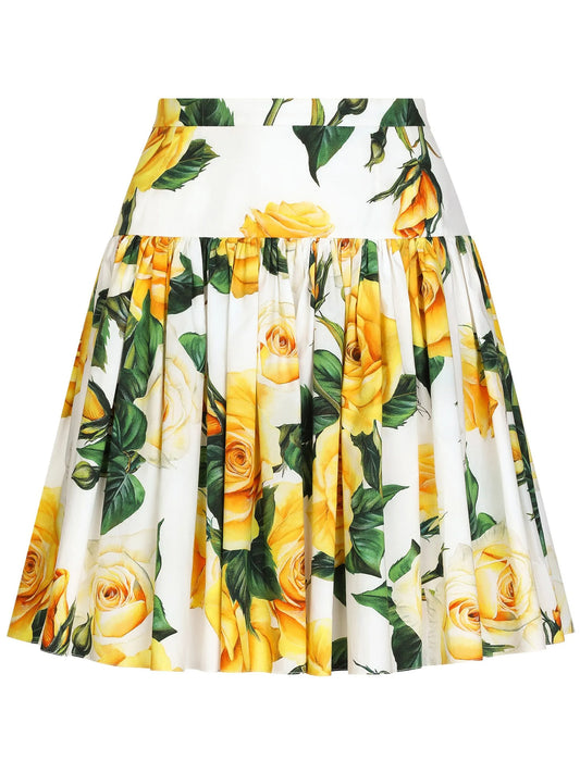 rose-print cotton mini skirt