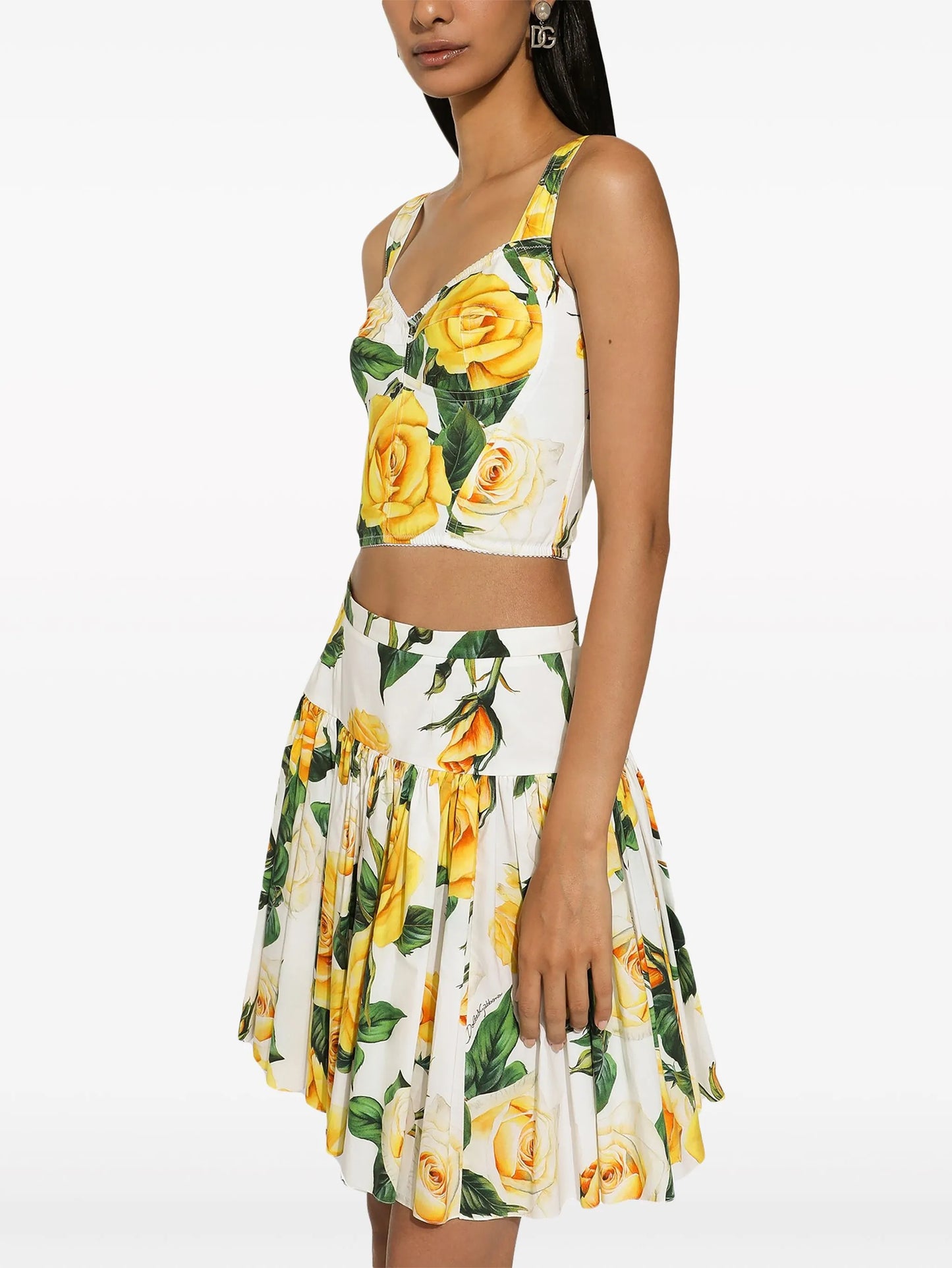 rose-print cotton mini skirt