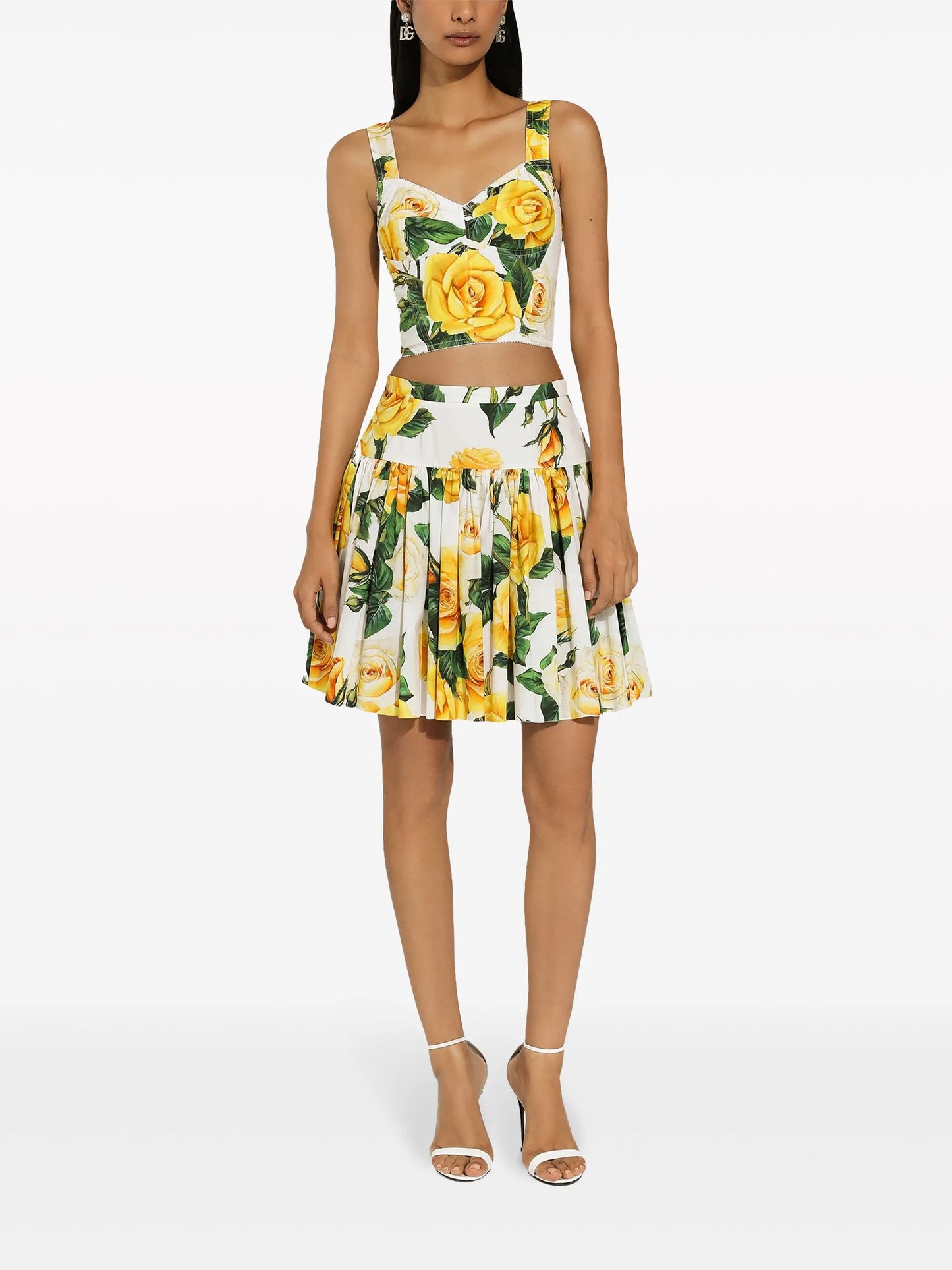 rose-print cotton mini skirt