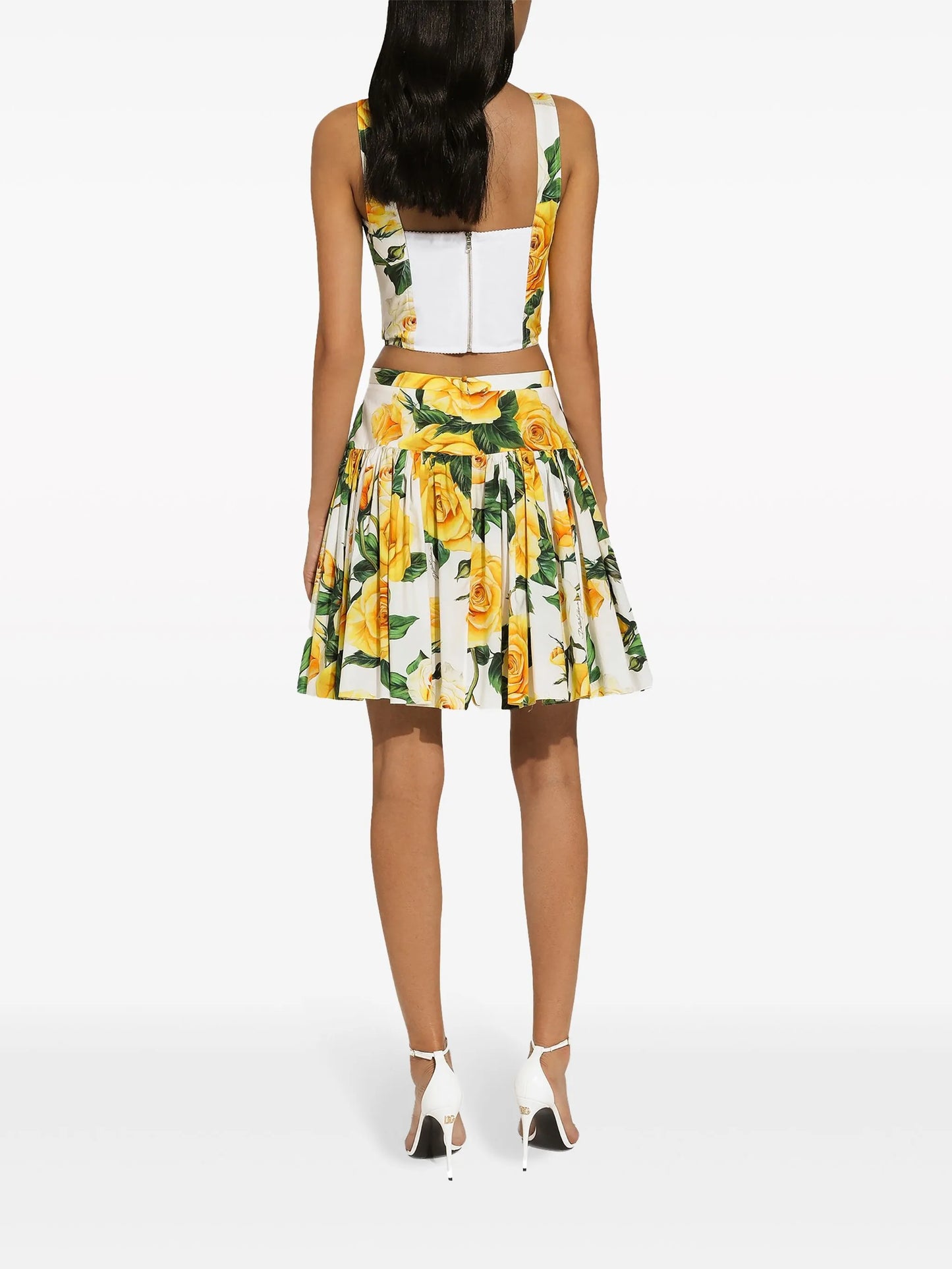 rose-print cotton mini skirt