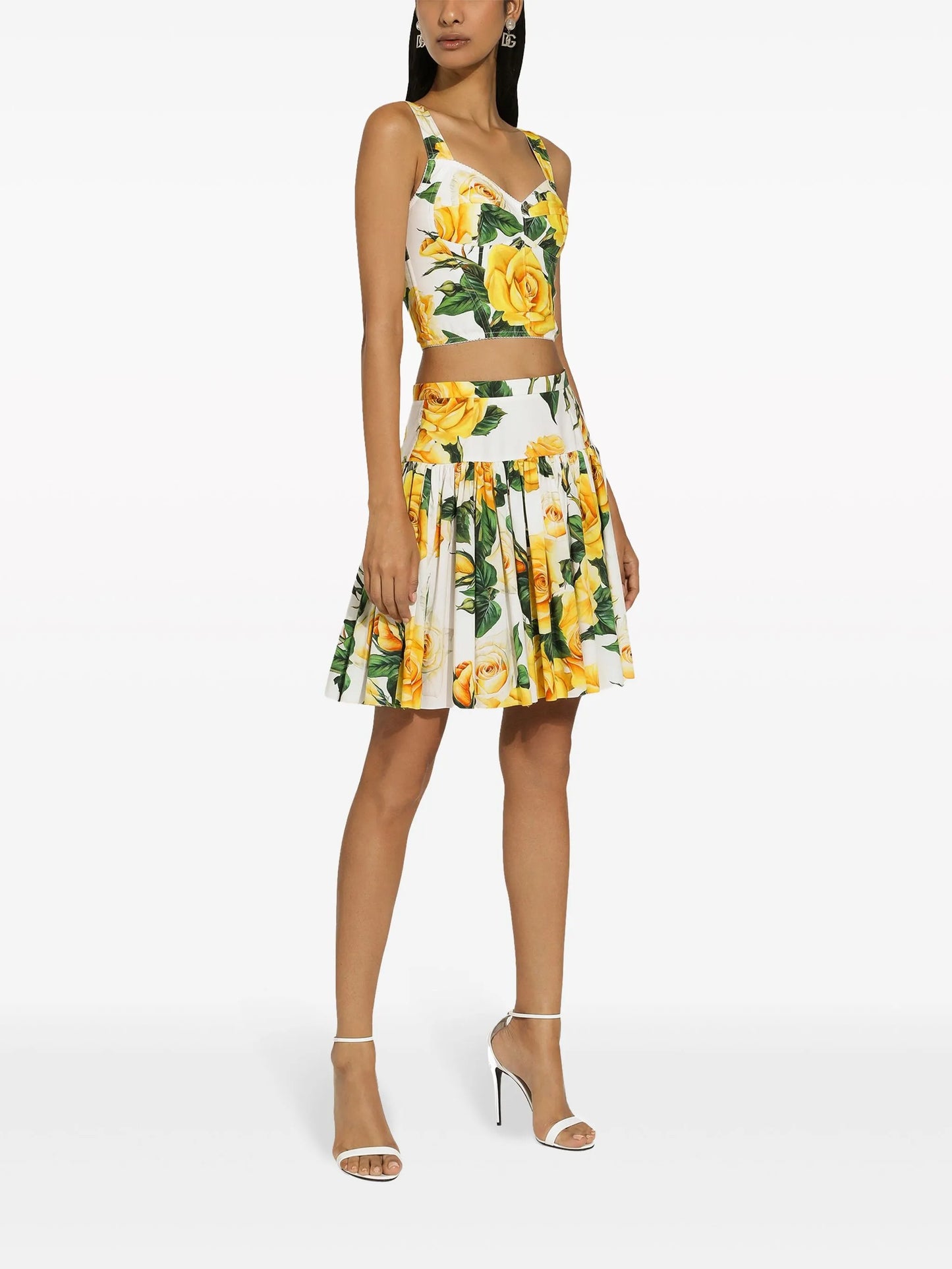 rose-print cotton mini skirt