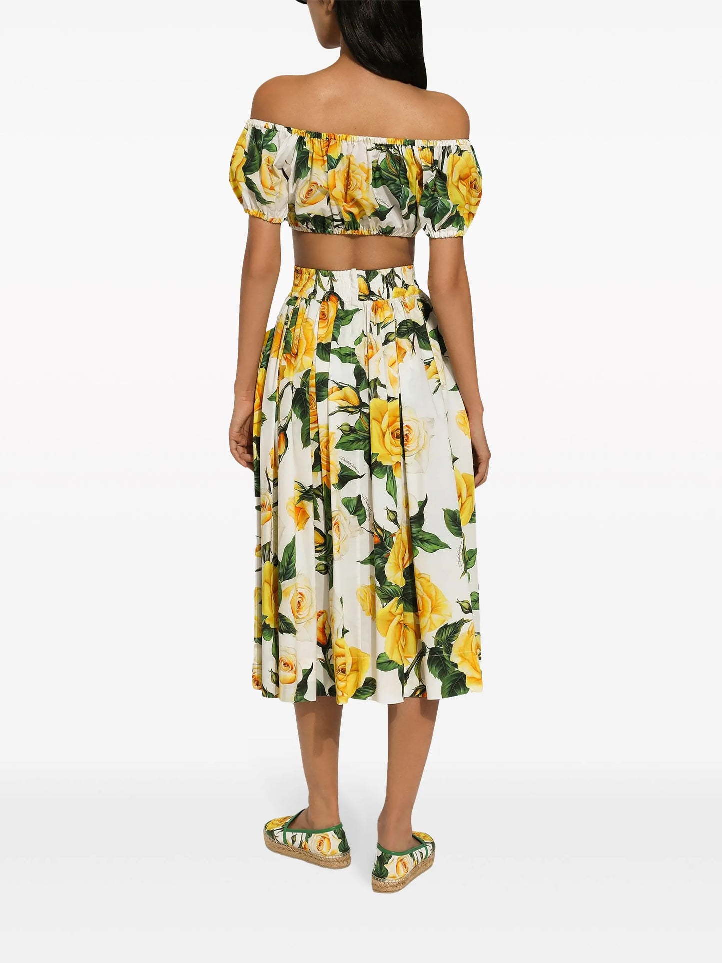 rose-print cotton midi skirt