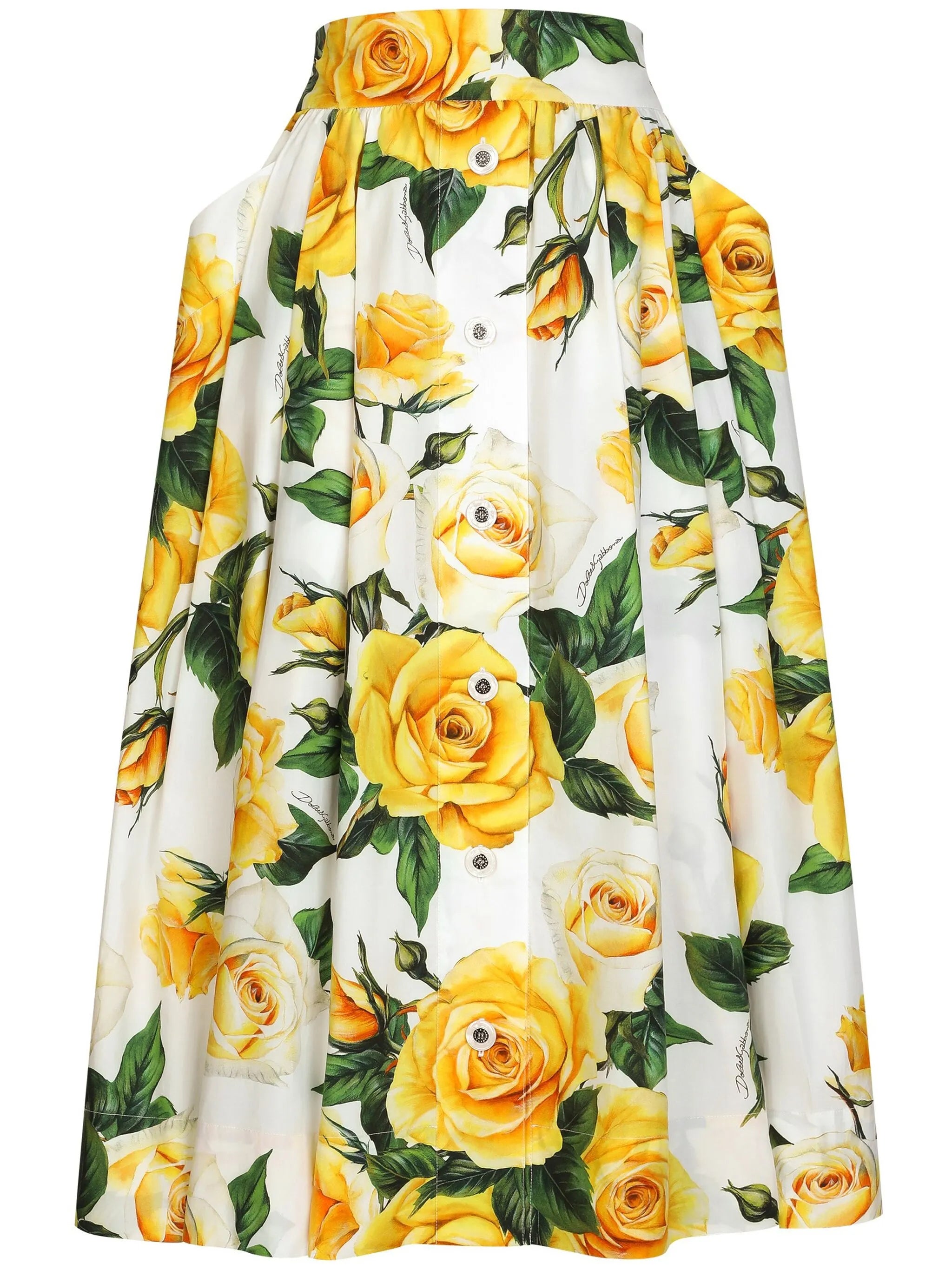 rose-print cotton midi skirt