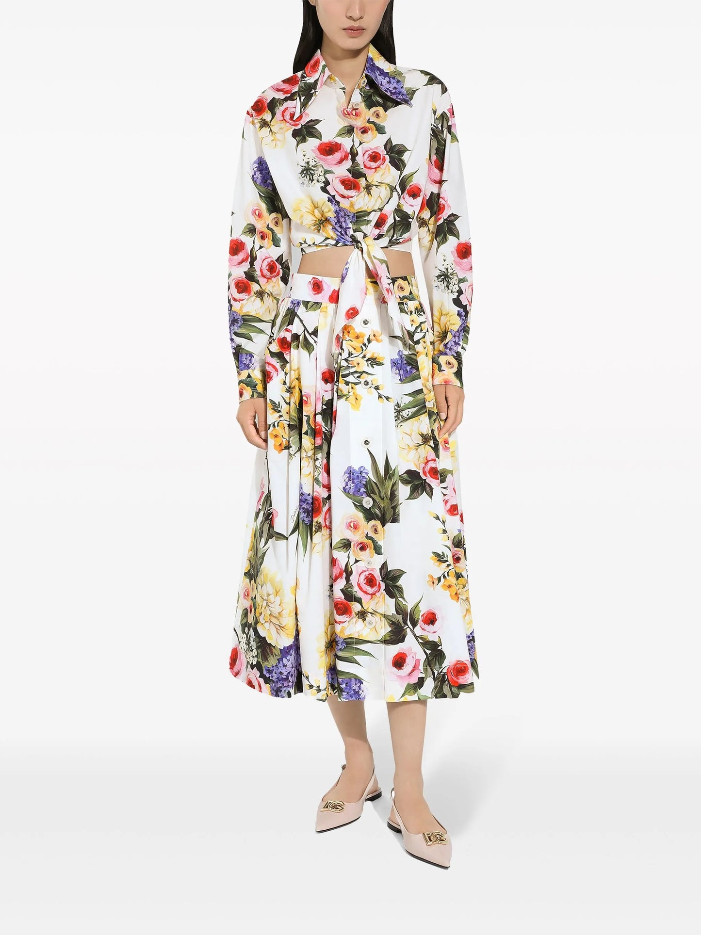 floral-print midi skirt