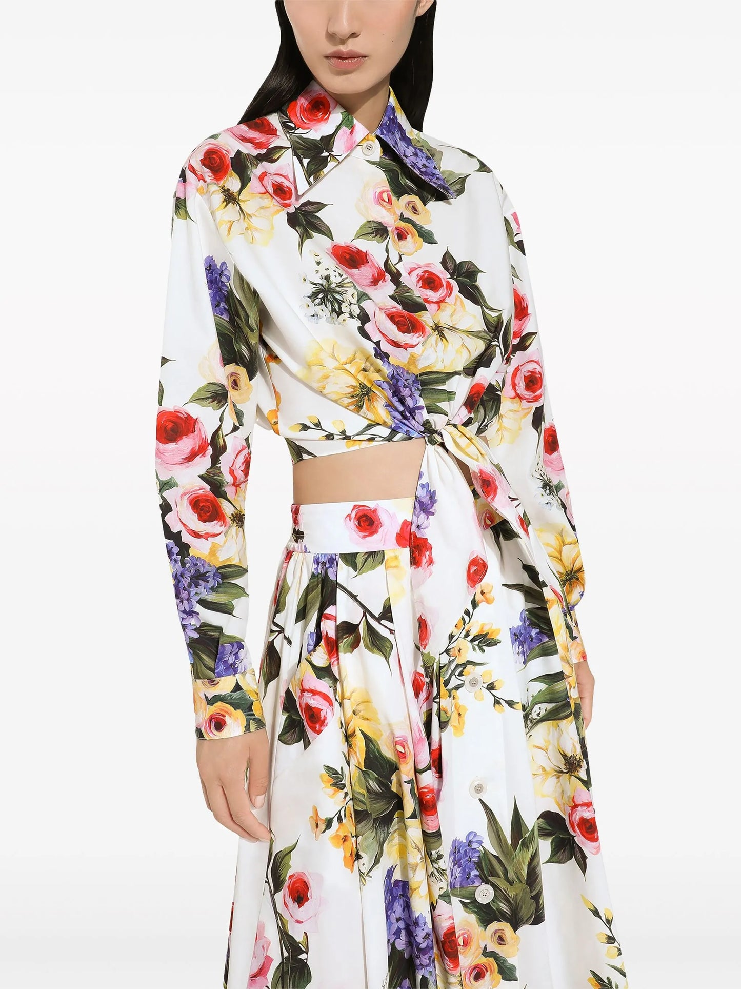 floral-print cotton cropped shirt