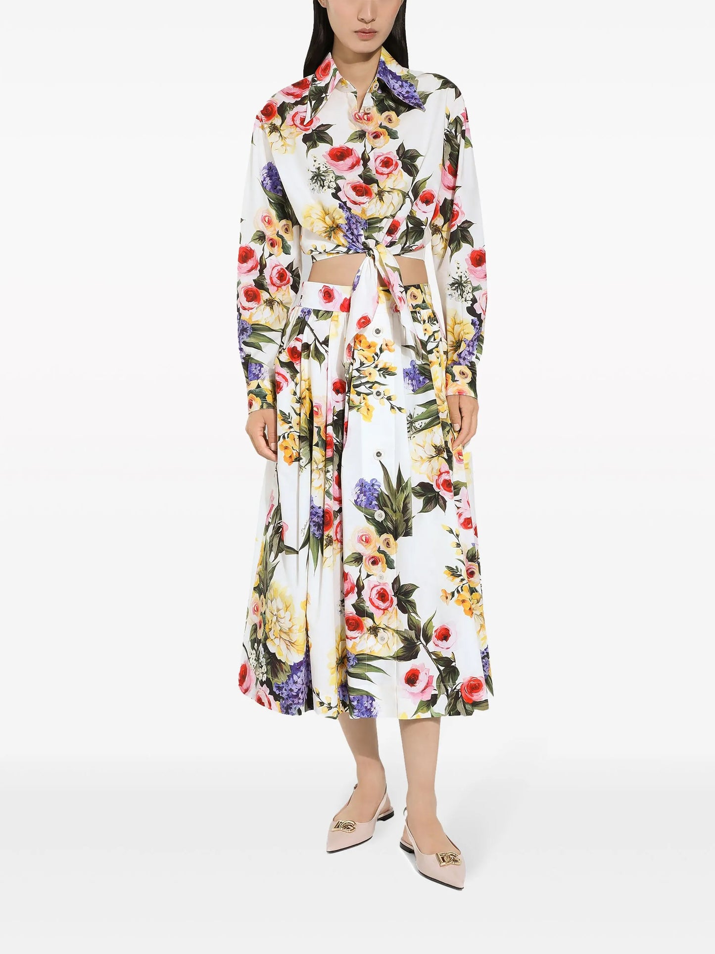 floral-print cotton cropped shirt