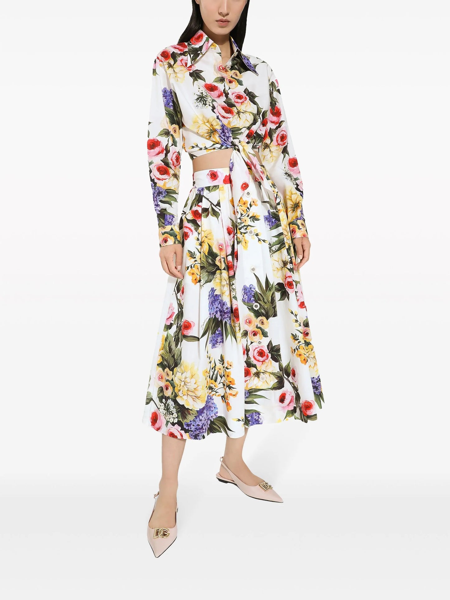 floral-print cotton cropped shirt