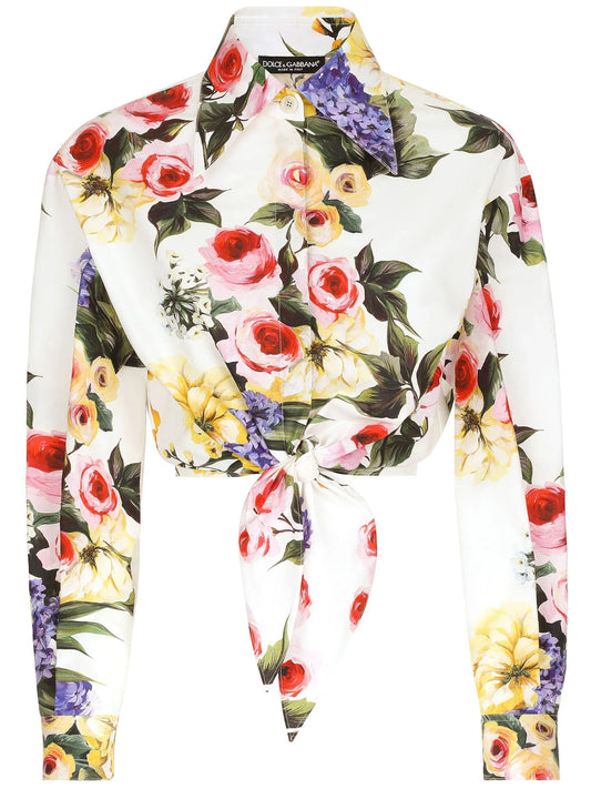 floral-print cotton cropped shirt