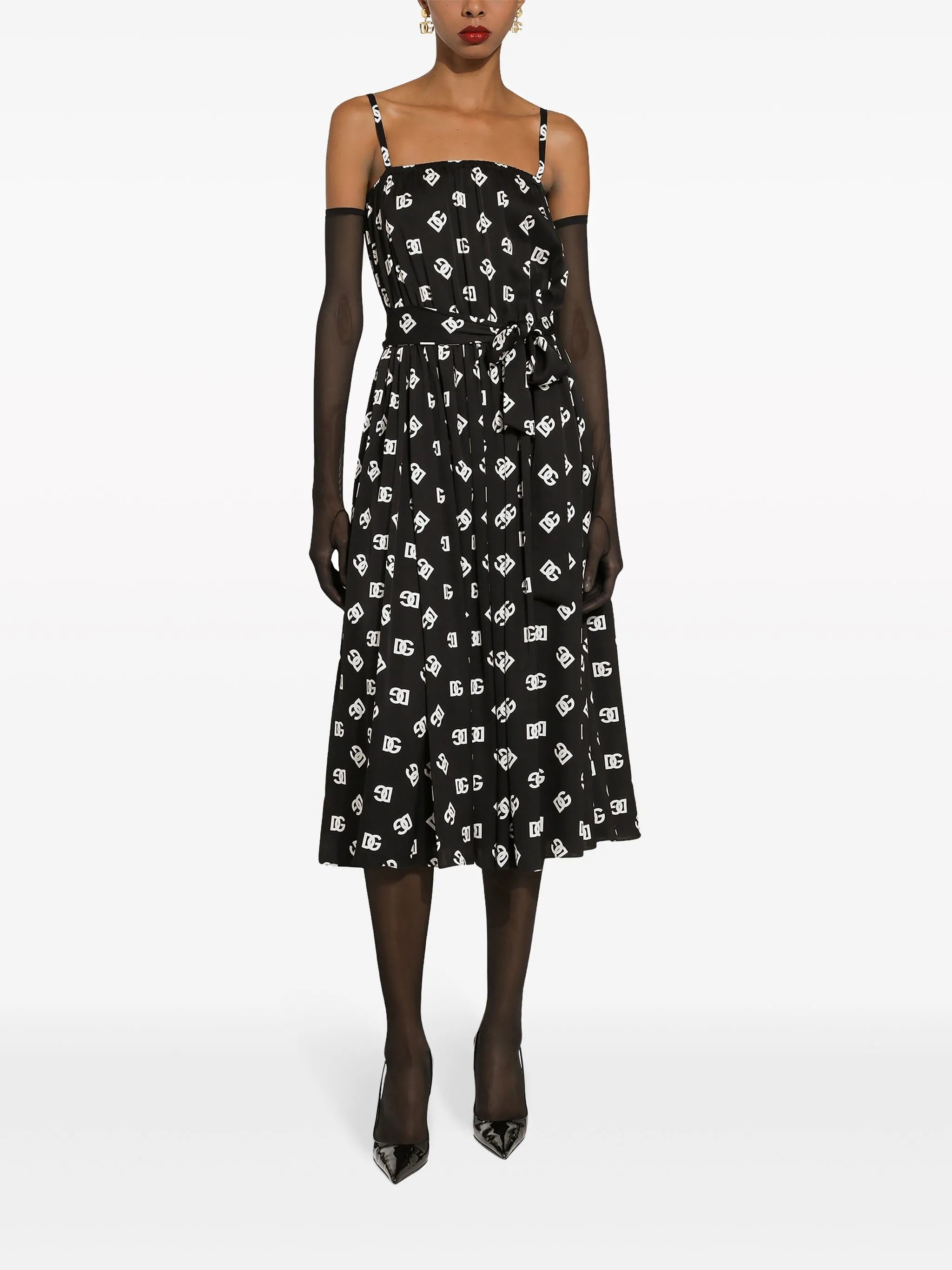 DG-print pleated midi dress