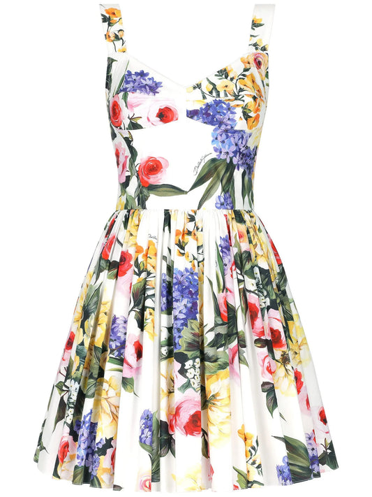 Garden-print bustier minidress