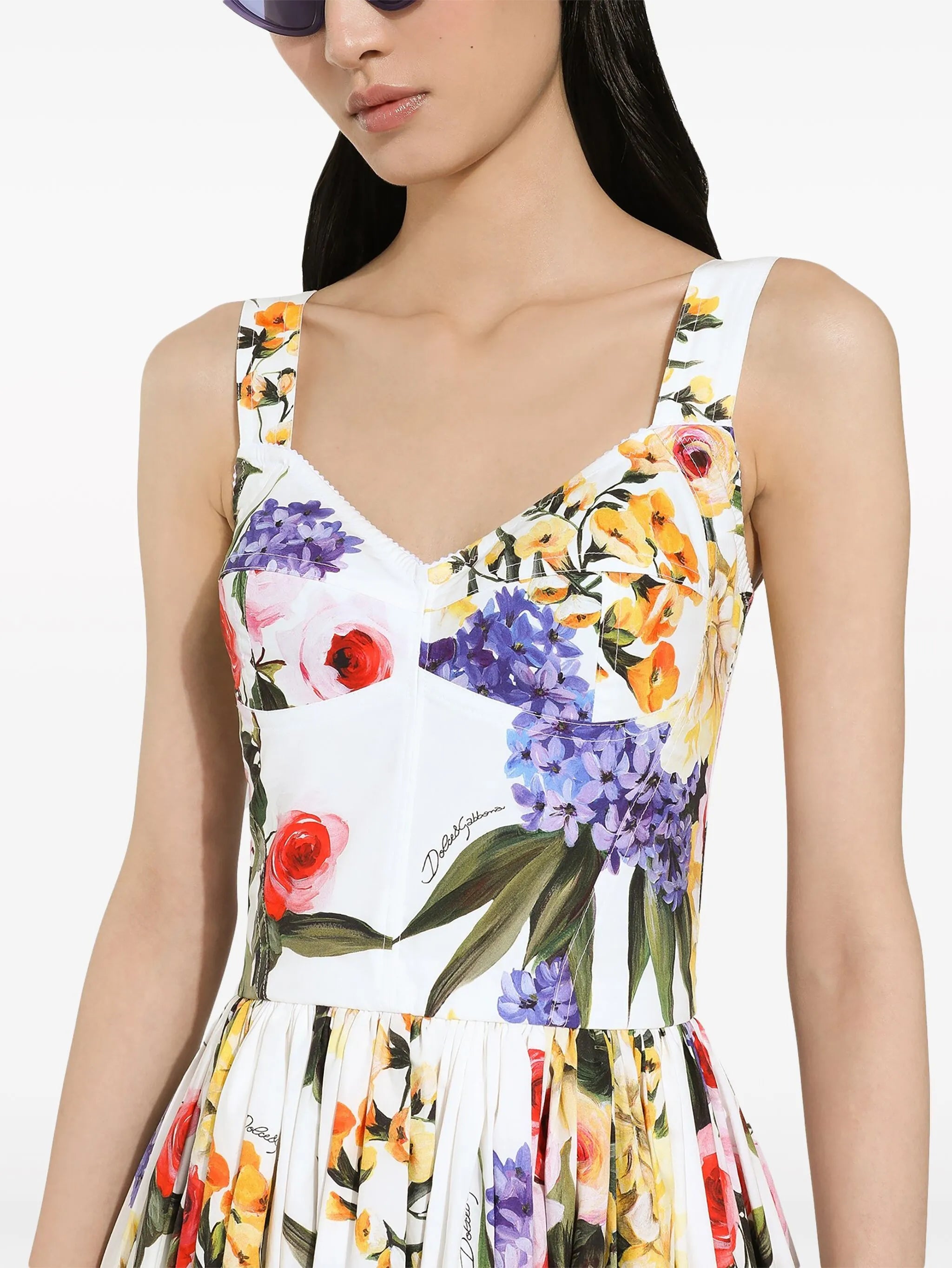 Garden-print bustier minidress