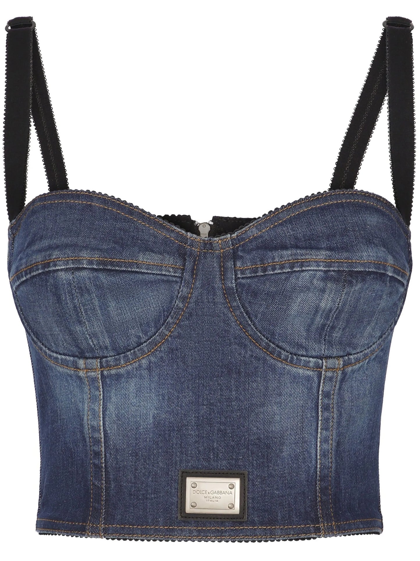 logo-plaque denim crop top
