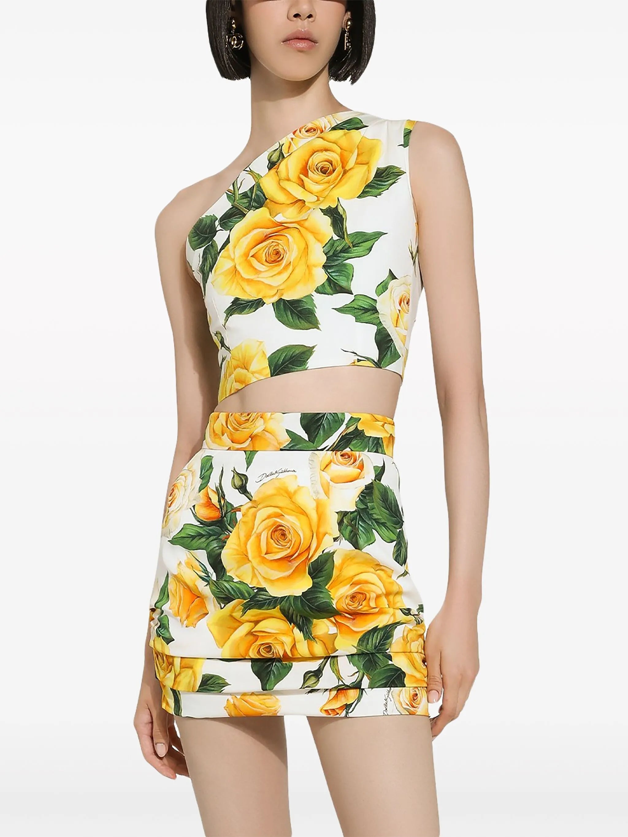 rose-print one-shoulder top