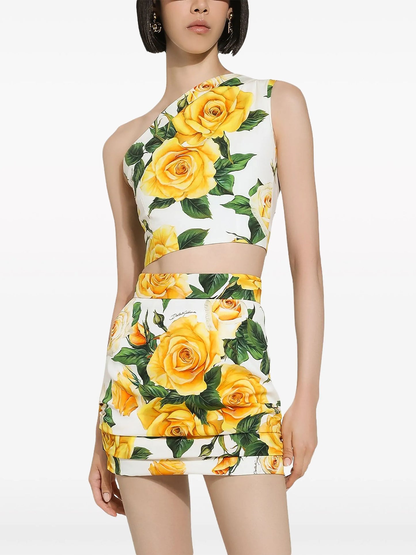 rose-print one-shoulder top
