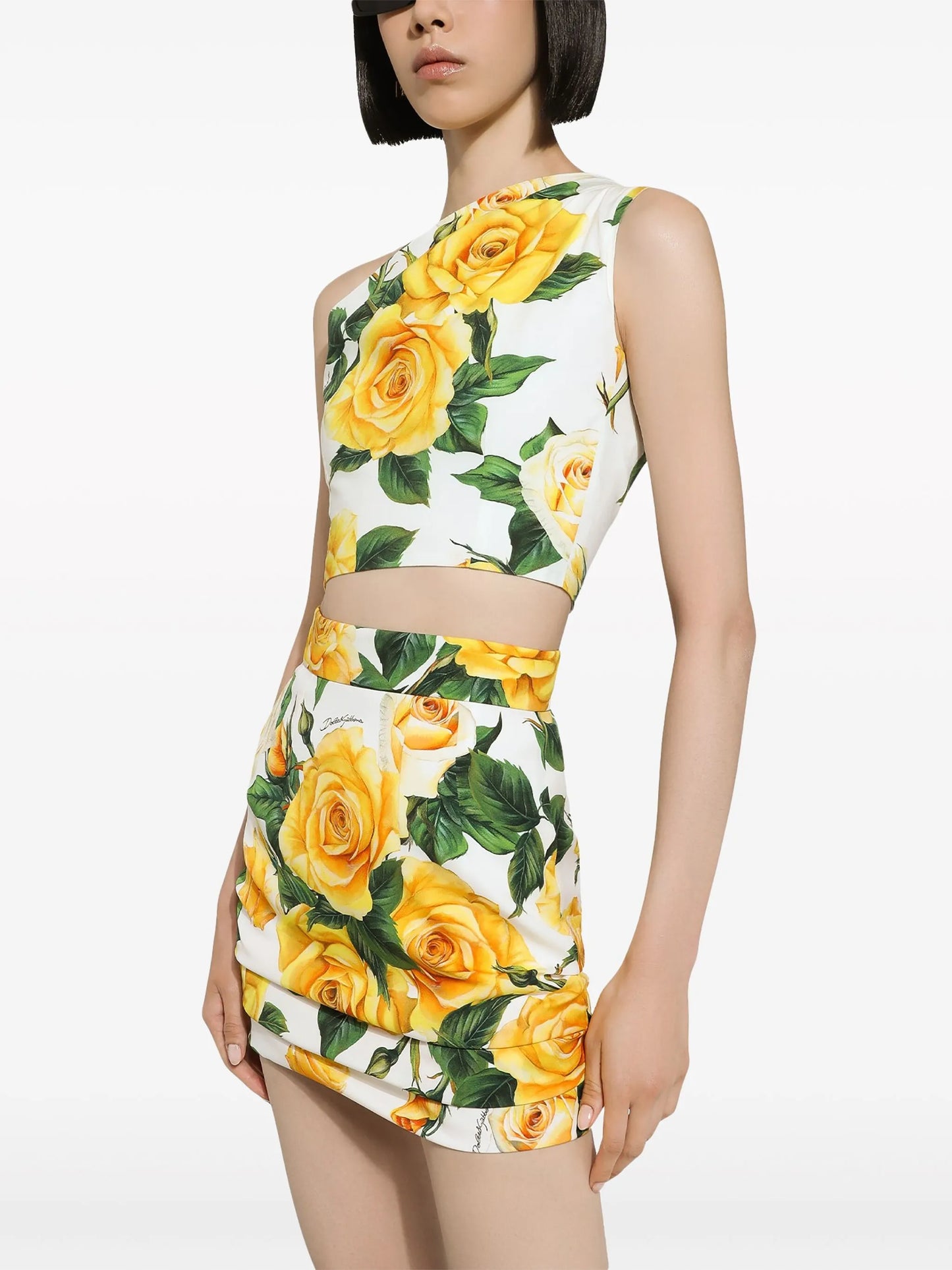rose-print one-shoulder top