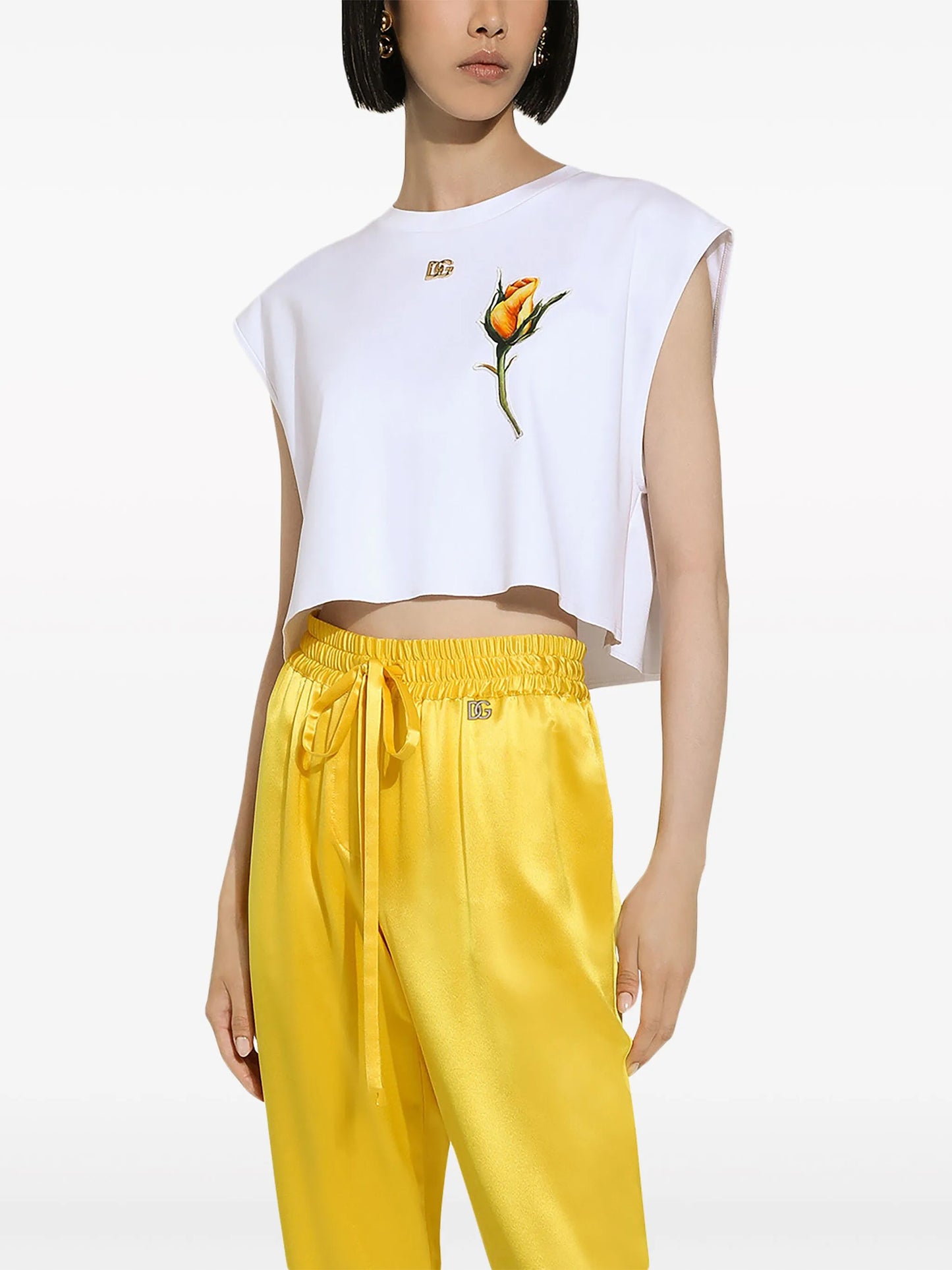 rose-appliqué cropped T-shirt