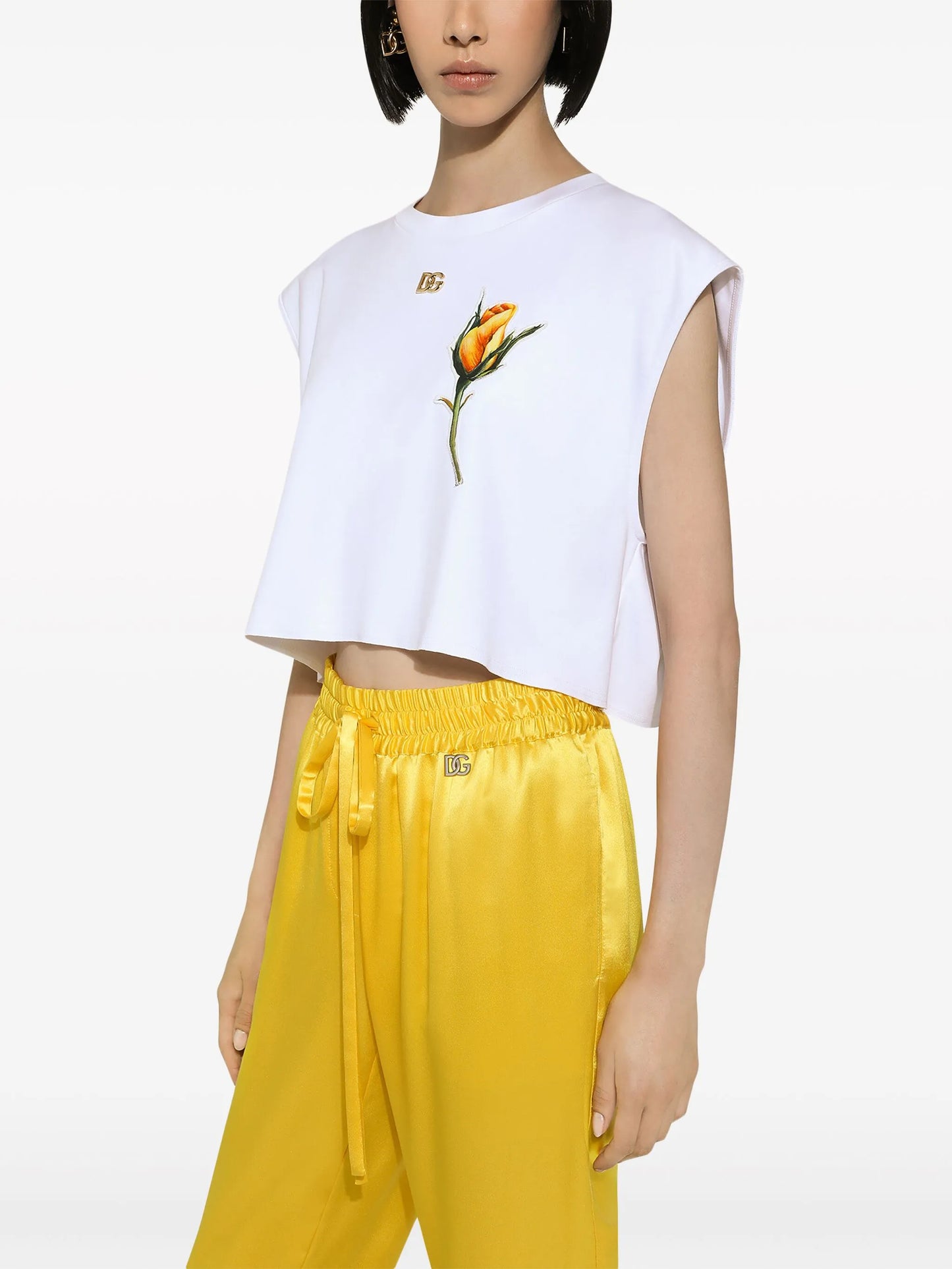 rose-appliqué cropped T-shirt