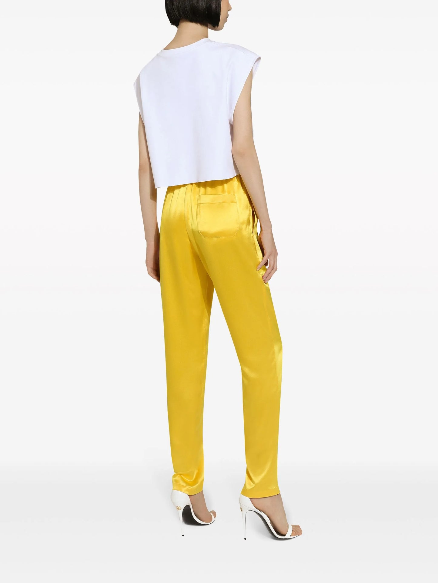 rose-appliqué cropped T-shirt