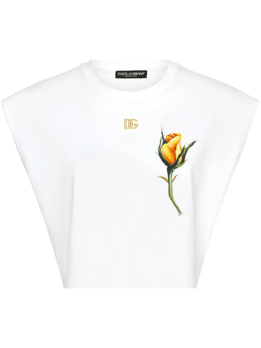 rose-appliqué cropped T-shirt
