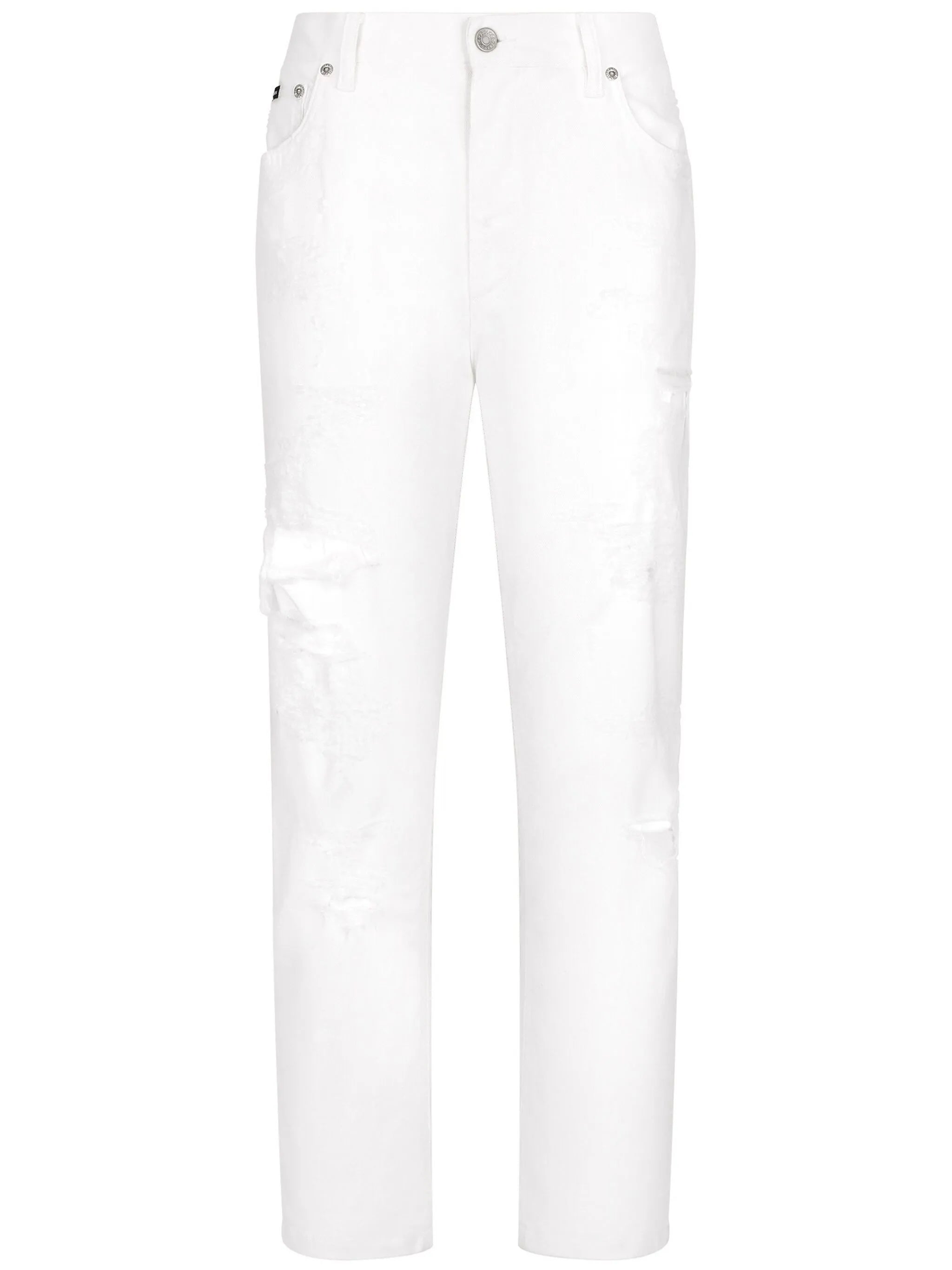 distressed-finish straight jeans