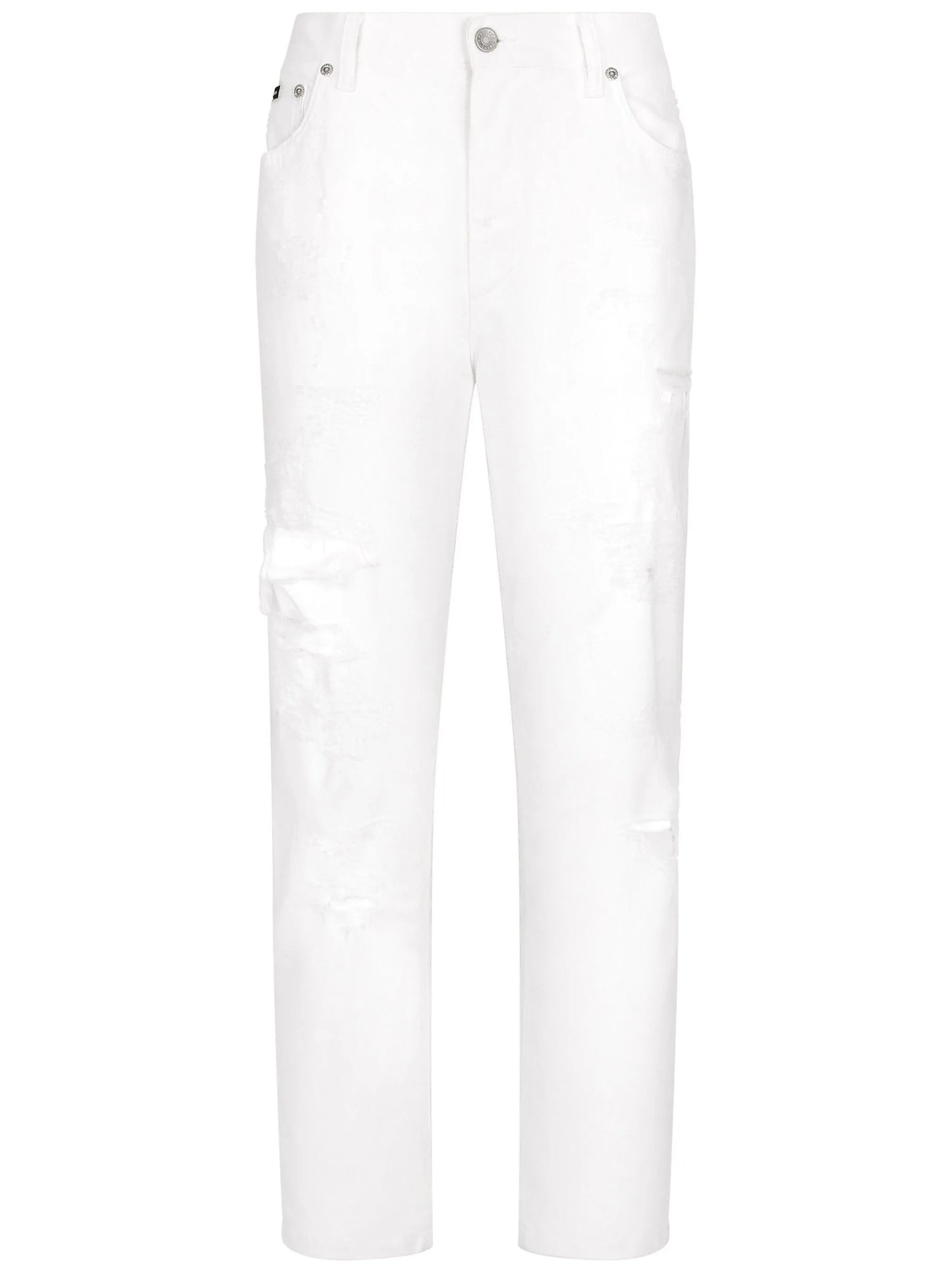 distressed-finish straight jeans