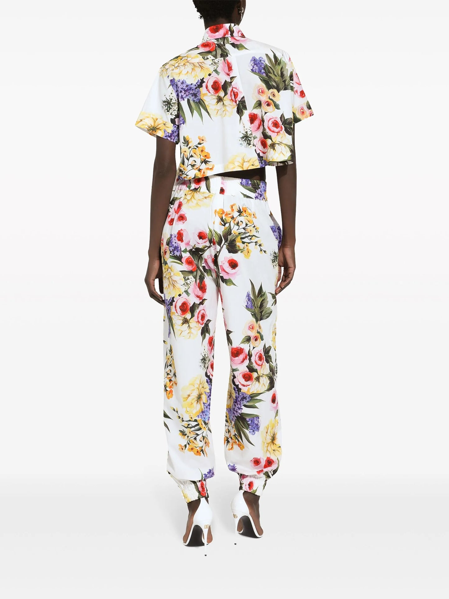 floral-print cotton track pants