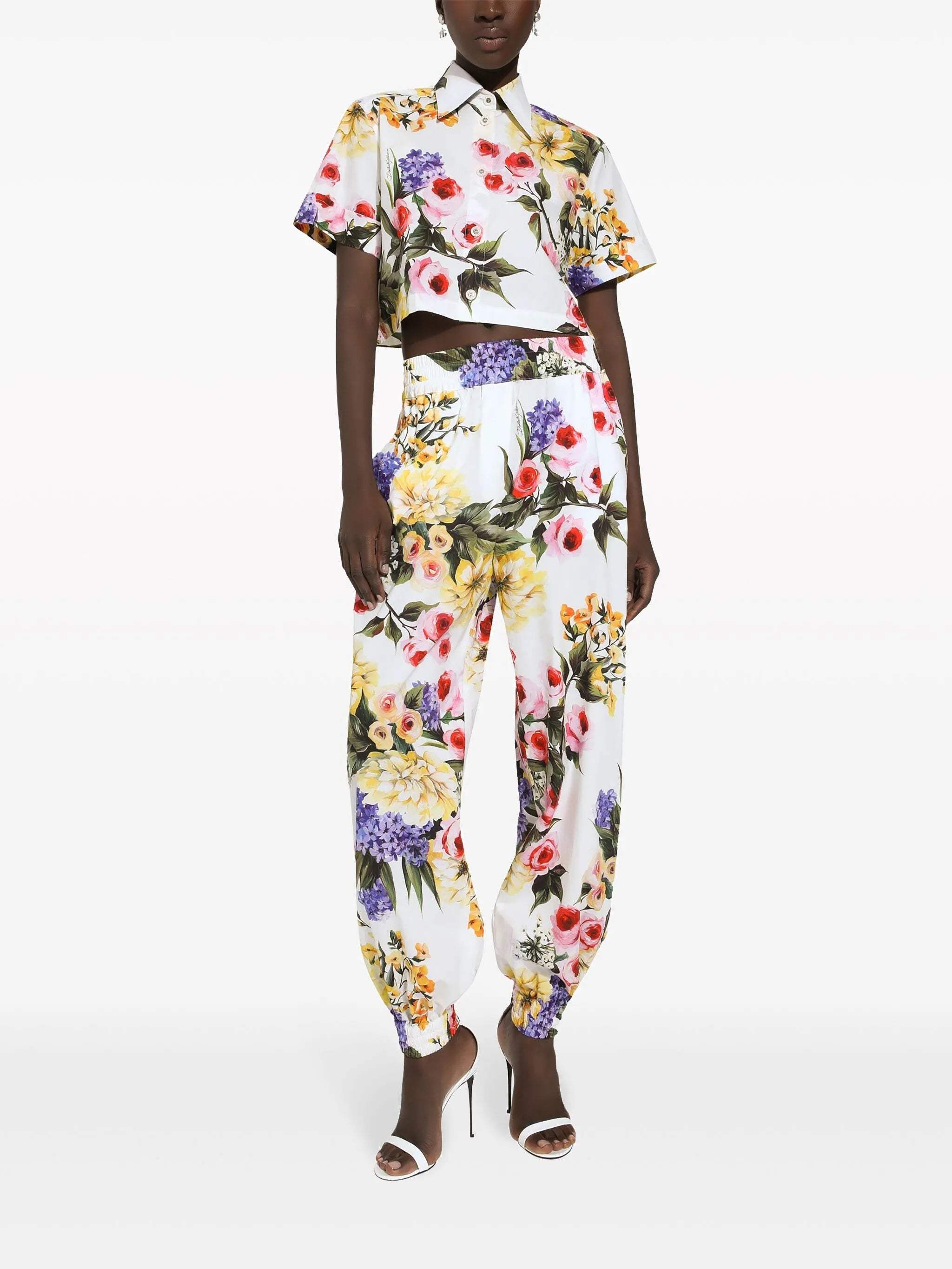 floral-print cotton track pants
