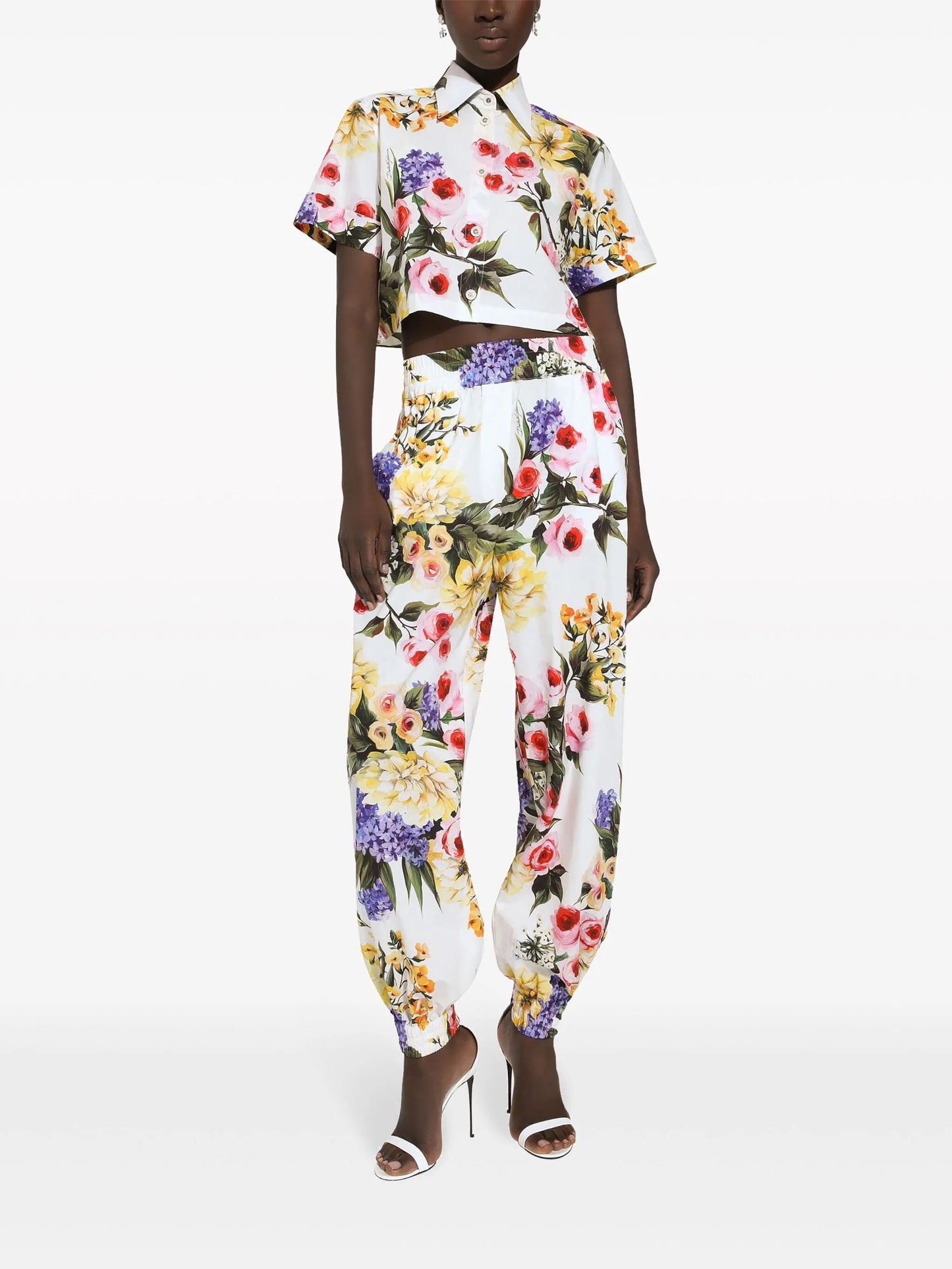 floral-print cotton track pants